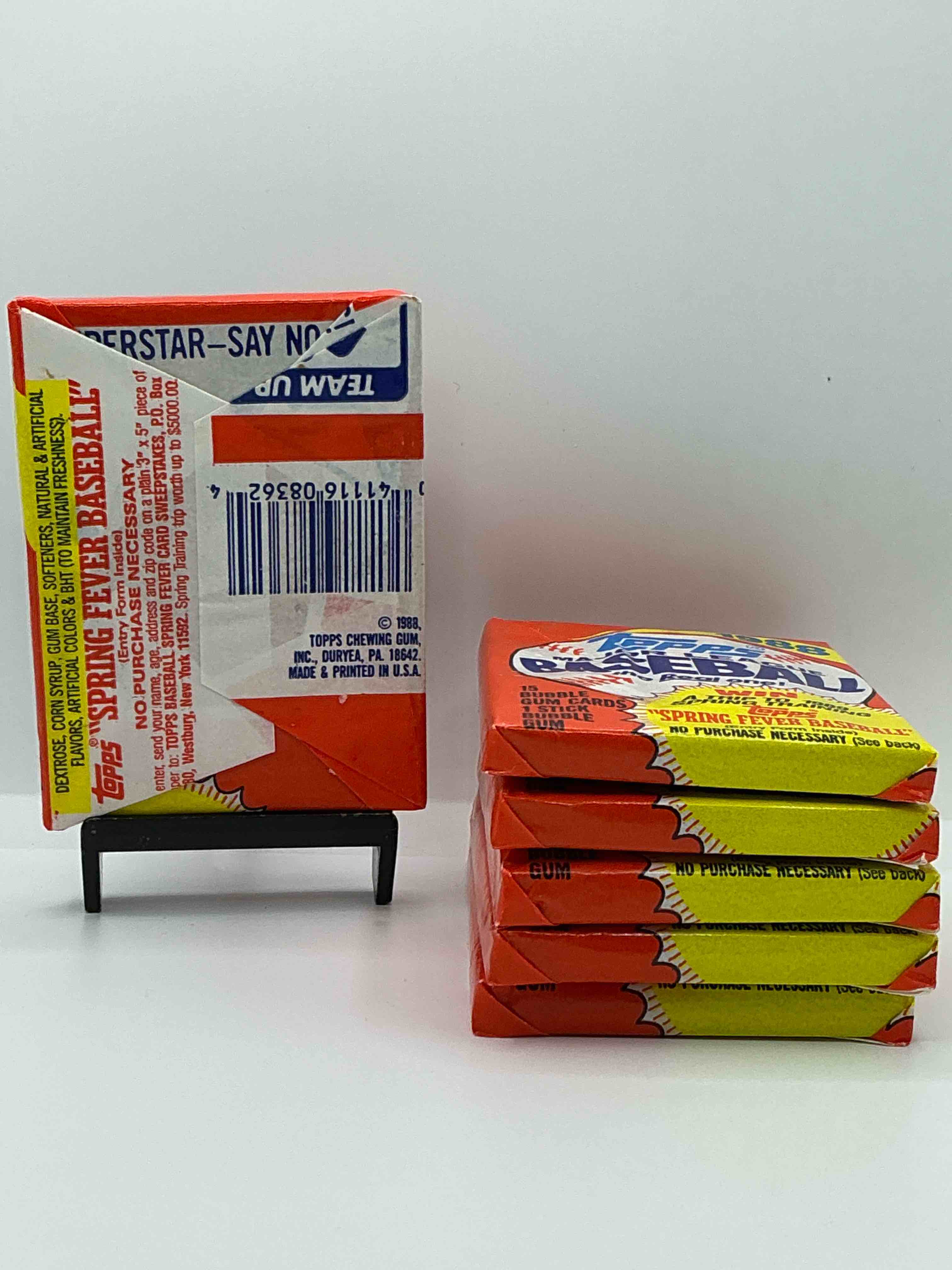 Condition photo showing New/Like New for 80's baseball fan's rejoice! 1988 topps baseball unopened wax packs full of collectible trading cards! search for valuable don mattingly "world of baseball" & nolan ryan cards worth hundreds in perfect condition!