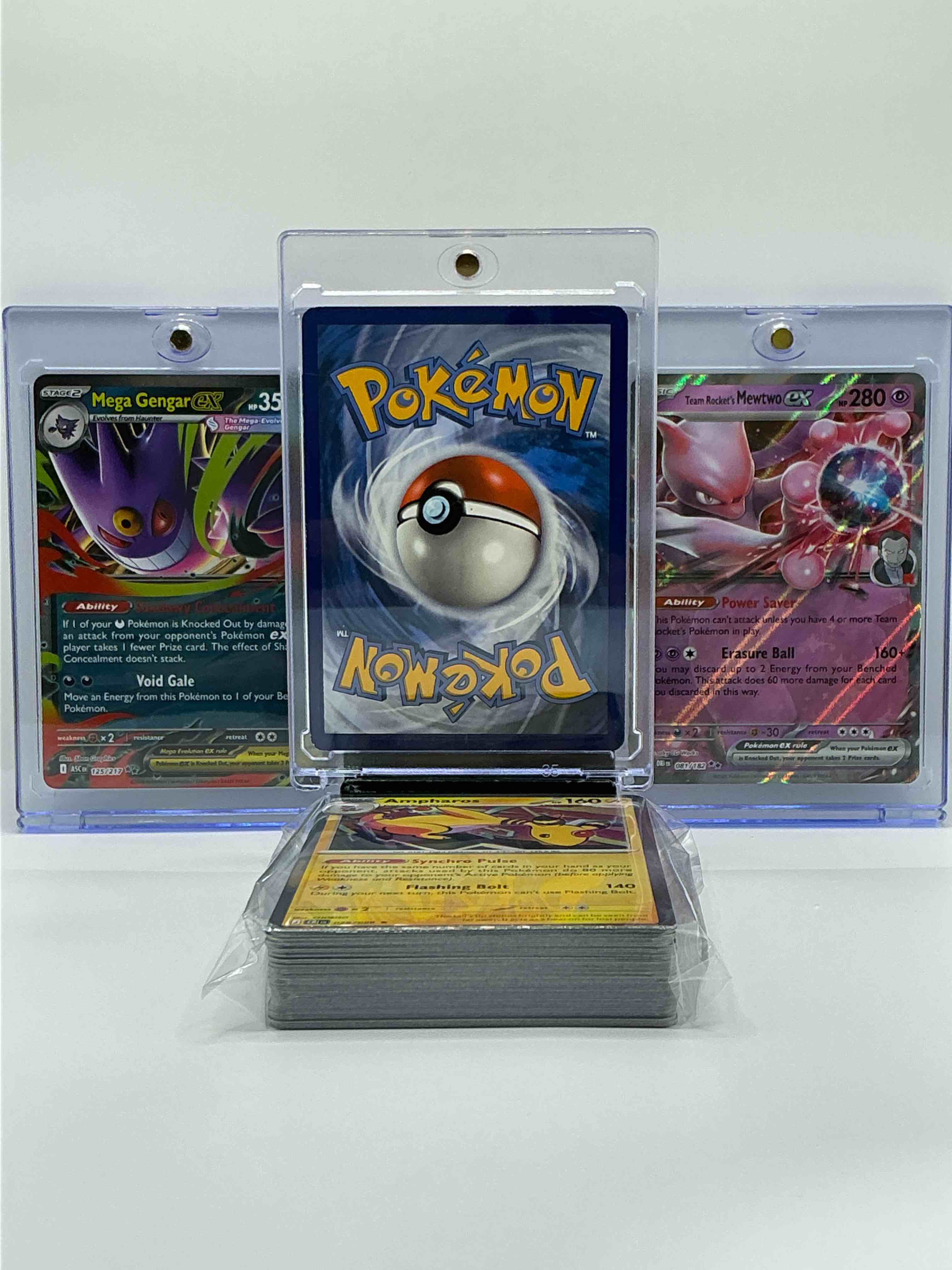 Condition photo showing New/Like New for charizard gx, mega gengar ex, mewtwo ex & more! insane trio! along with 50 other pokémon heroes, holos, legends & commons- including holographic cards, stage 2 cards, holos in all forms & more! also includes 36 non holo common/ uncommon basic & first stage cards trainers & energy too! perfect set for collectors & enthusiasts!
