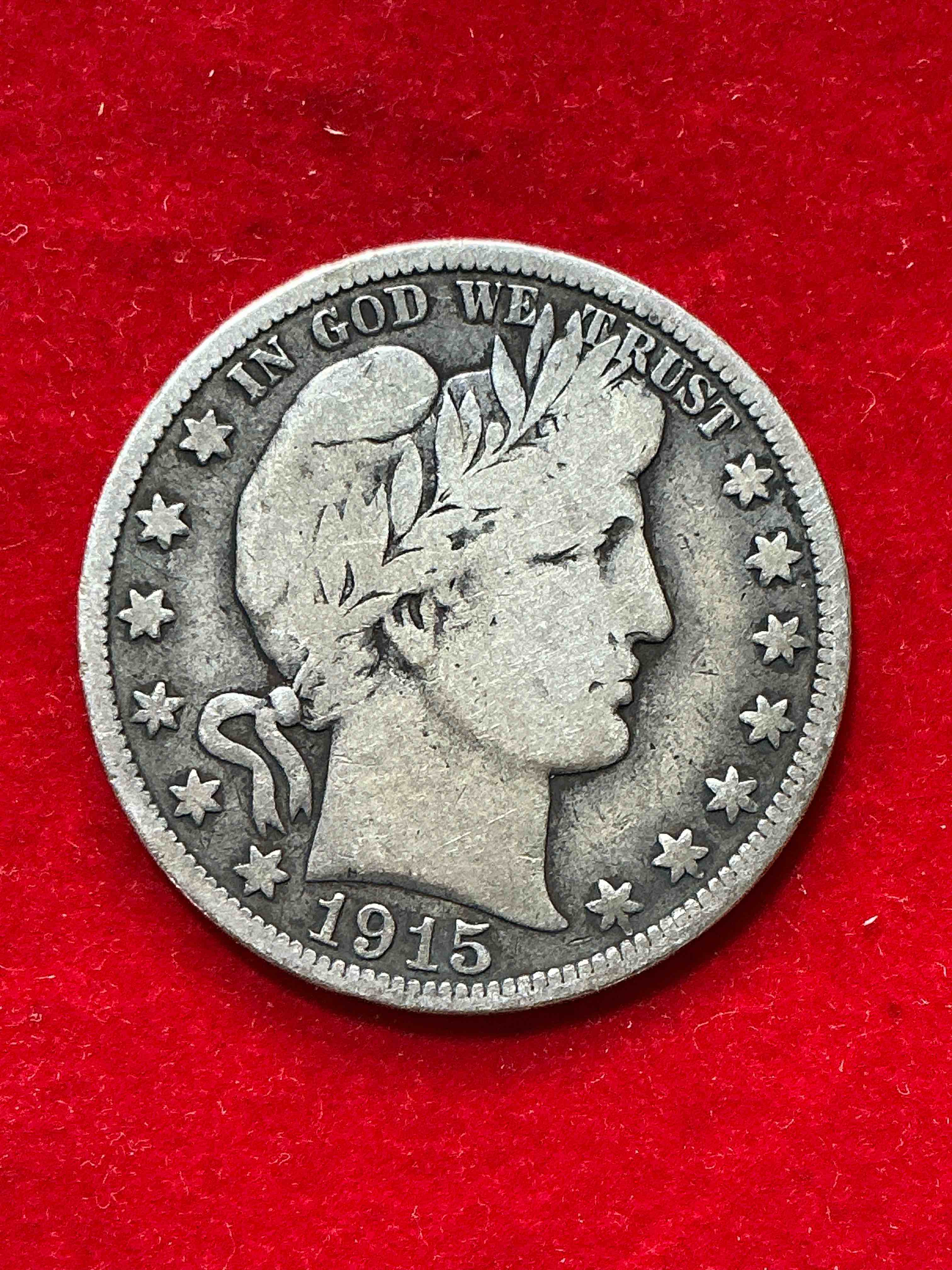 rare us fine silver! barber half dollar, 90% silver! 1915 edition! nearly impossible to collect! rare & very coveted by collectors! own a piece of history great for coin collectors, think of the history these coins have seen! rare 90% silver barber half dollar!