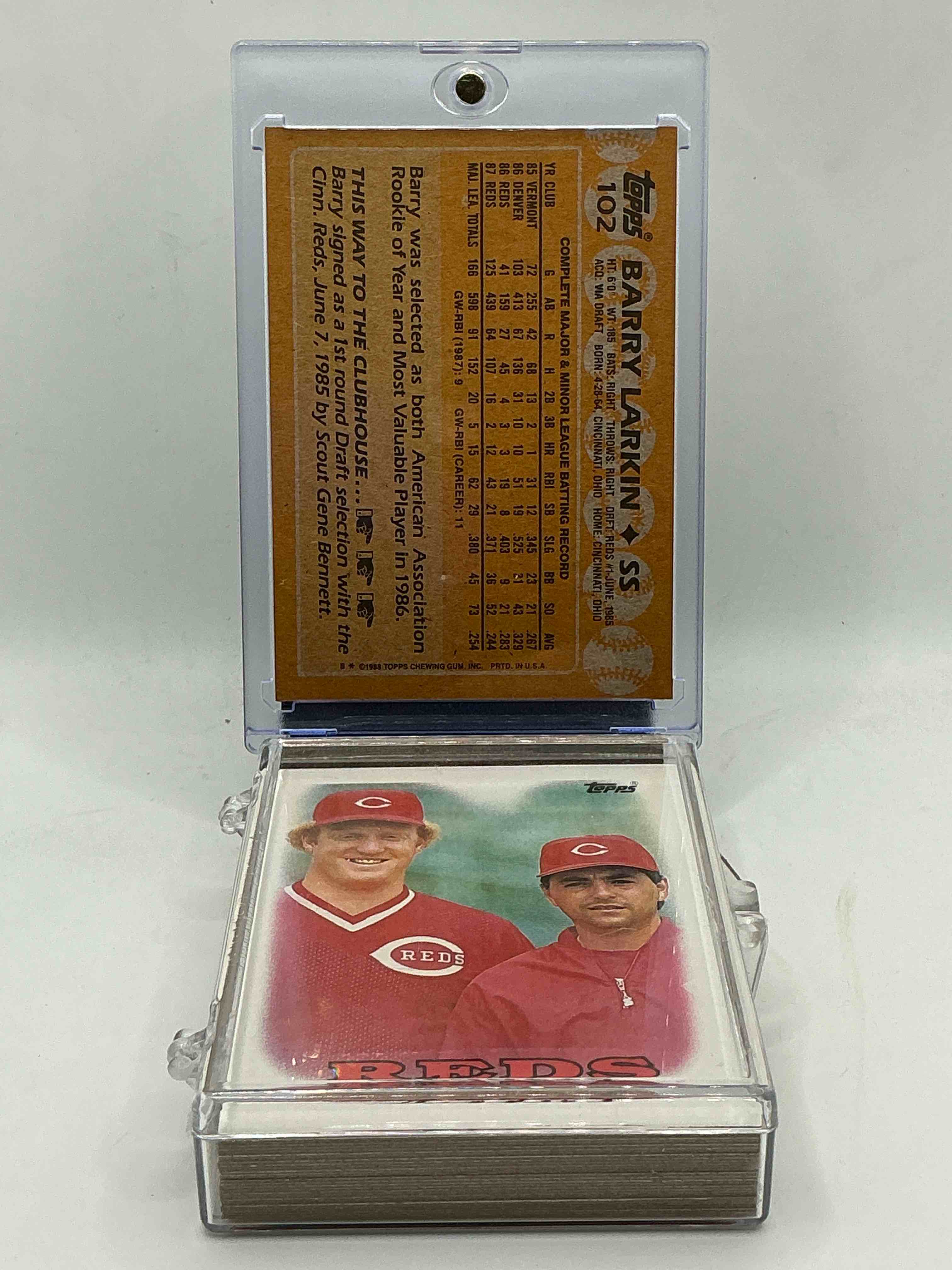 Condition photo showing New/Like New for 1988 reds topps baseball team set! vintage reds lot! barry larkin, dave concepcion & more! 80’s baseball history… cincinnati reds!