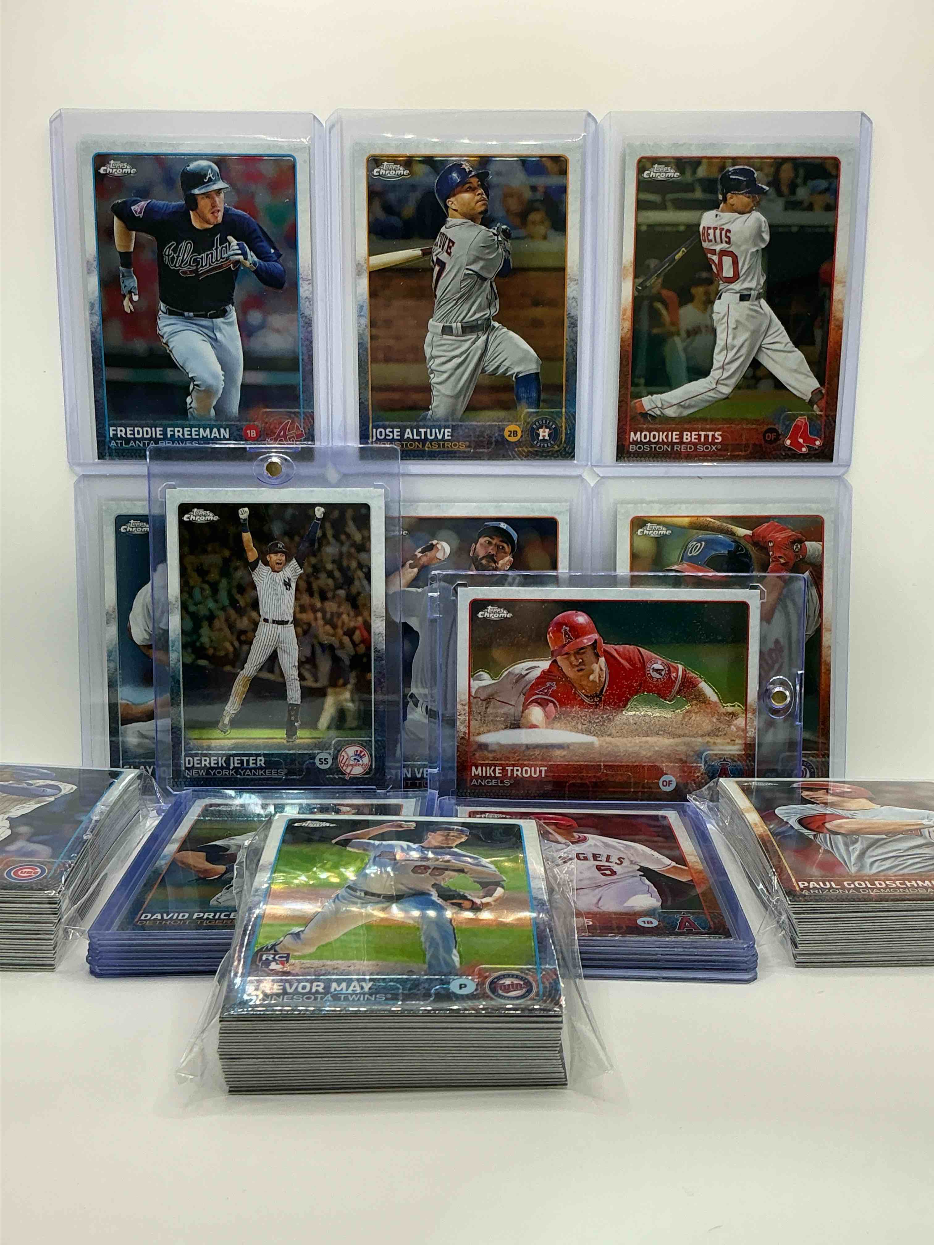 Derek Jeter, Mike Trout & More! Mookie Betts, Jose Altuve, Freddie Freeman, Clayton Kershawmn David Ortiz, Bryce Harper & More! 2015 Topps Chrome Edition 100 Card Lot! Legends, Commons & More All Included! 