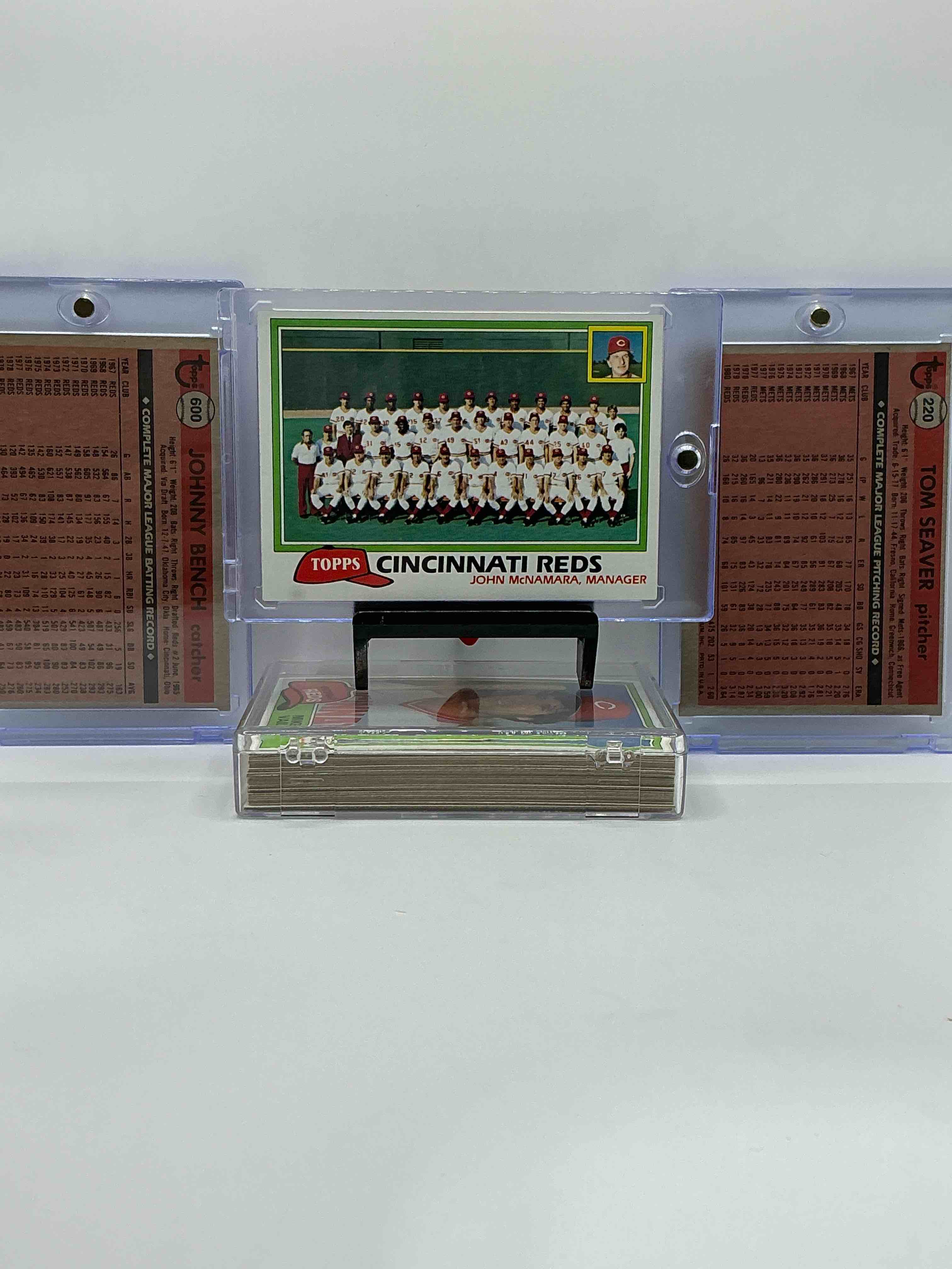 Condition photo showing New/Like New for 1981 reds team card collection! 28 card team collection! insane vintage reds! johnny bench, bill bonham, vic correll, mike lacoss, junior kennedy, dave concepcion, ken griffey, tom seaver, joe nolan, dave collins & more!