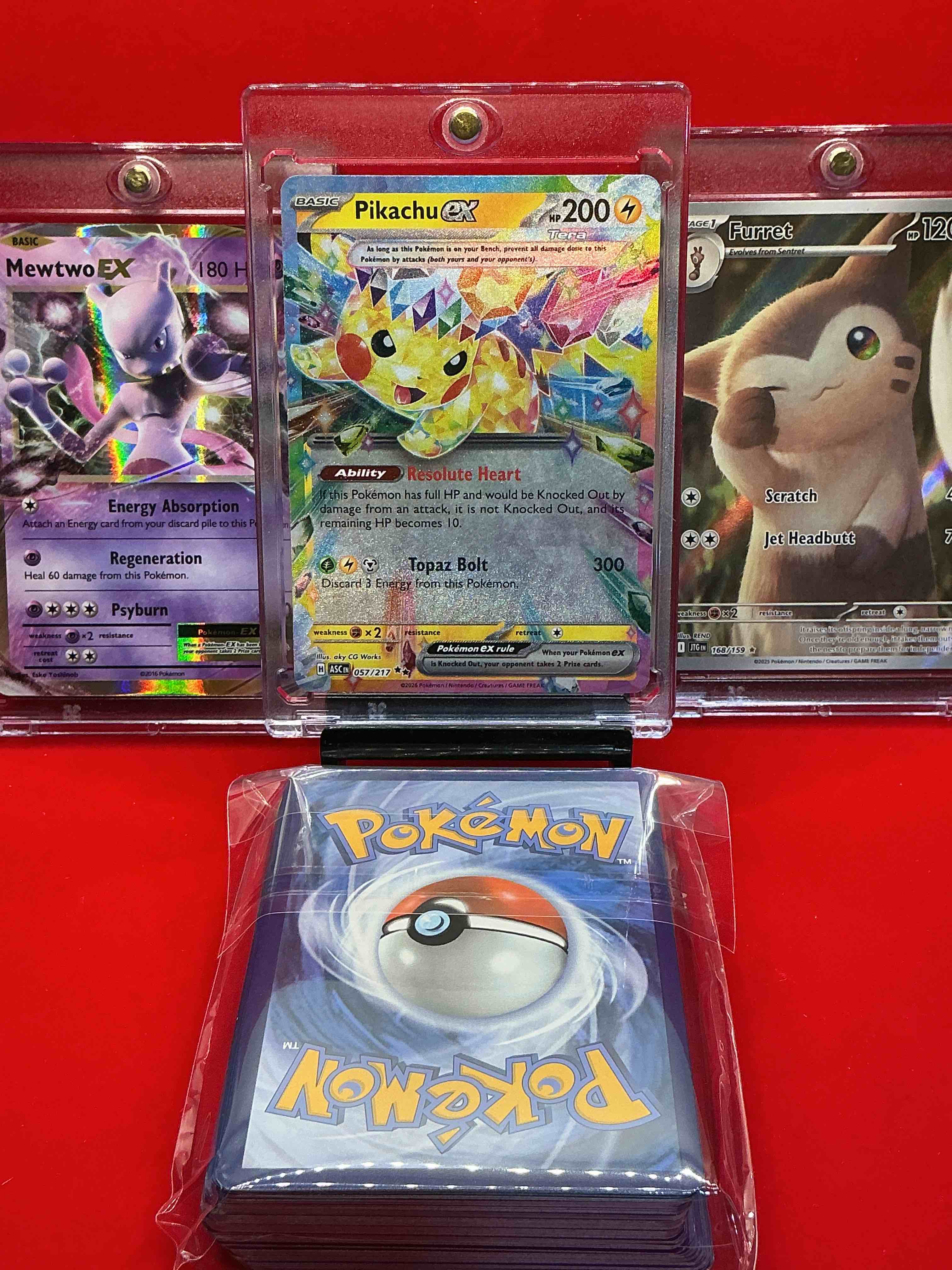 Condition photo showing New/Like New for pikachu pokémon party! this set includes pikachu ex! mewtwoex! furret(full art!) along with 50 other pokémon heroes, holos, legends & commons- including holographic cards, stage 2 cards, holos in all forms & more! also includes 36 non holo common/ uncommon basic & first stage cards trainers & energy too! perfect set for collectors & enthusiasts!