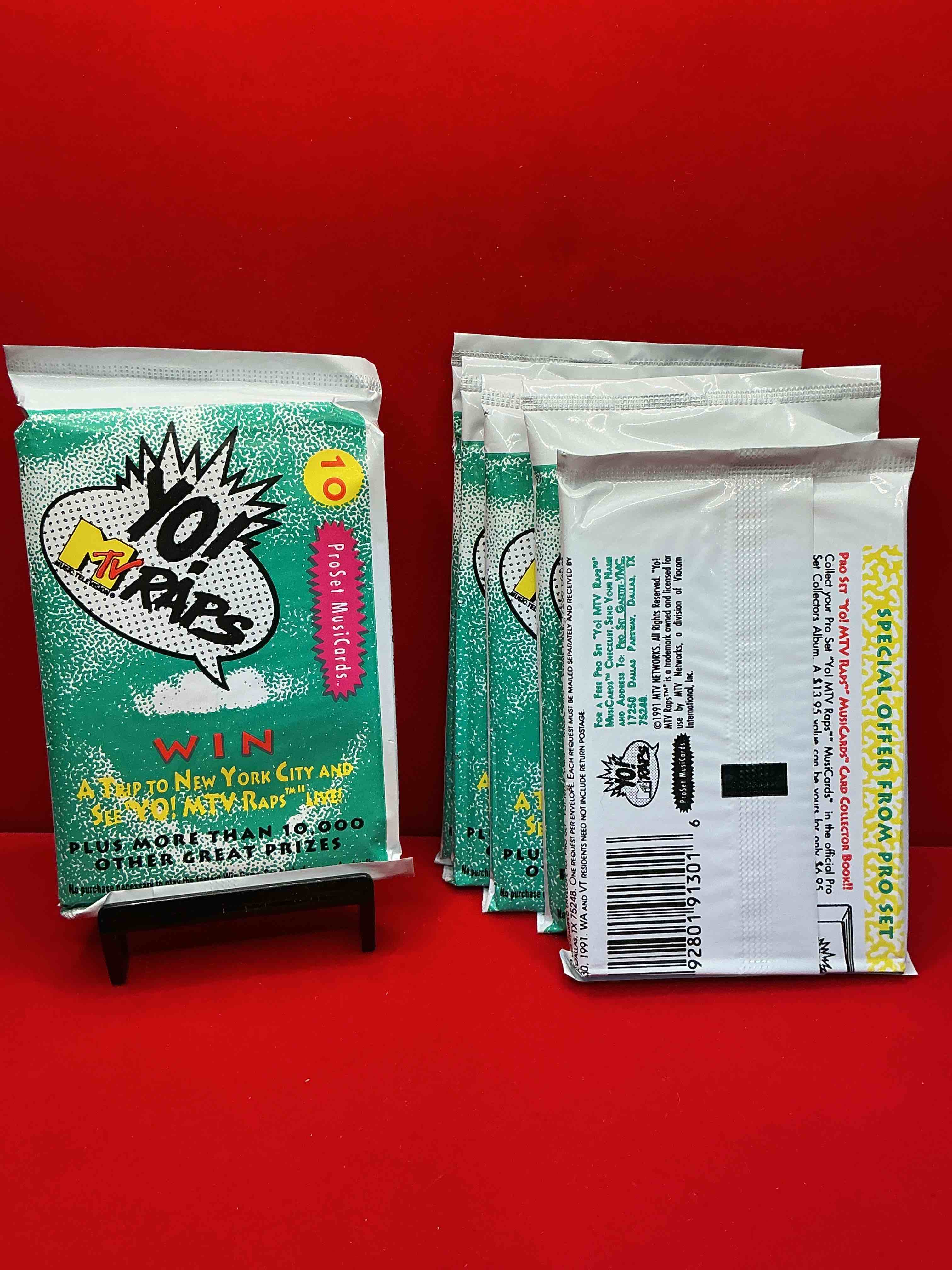 Condition photo showing New/Like New for yo, mtv raps! 1991 rarity! yo, mtv raps trading music cards, sealed packs direct from original retail case! retro rarity that is super hard to find. serious piece of 90’s memorabilia!