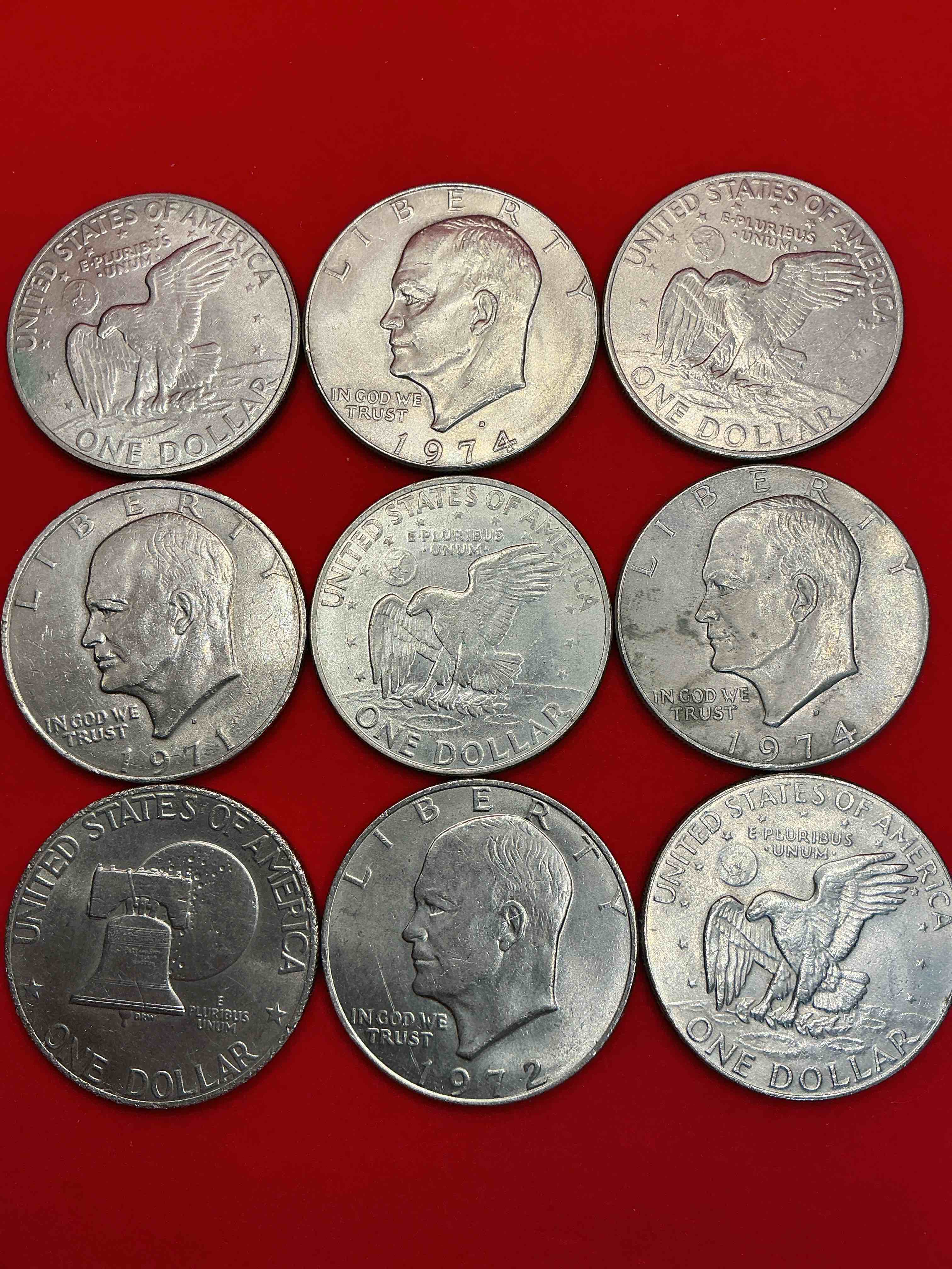 Condition photo showing Good Condition for gorgeous eisenhower dollars! here are circulated “ike” dollars! up for auction are ike one dollar coins from different years! awesome ike dollars! even includes rare bicentennial 1976 edition