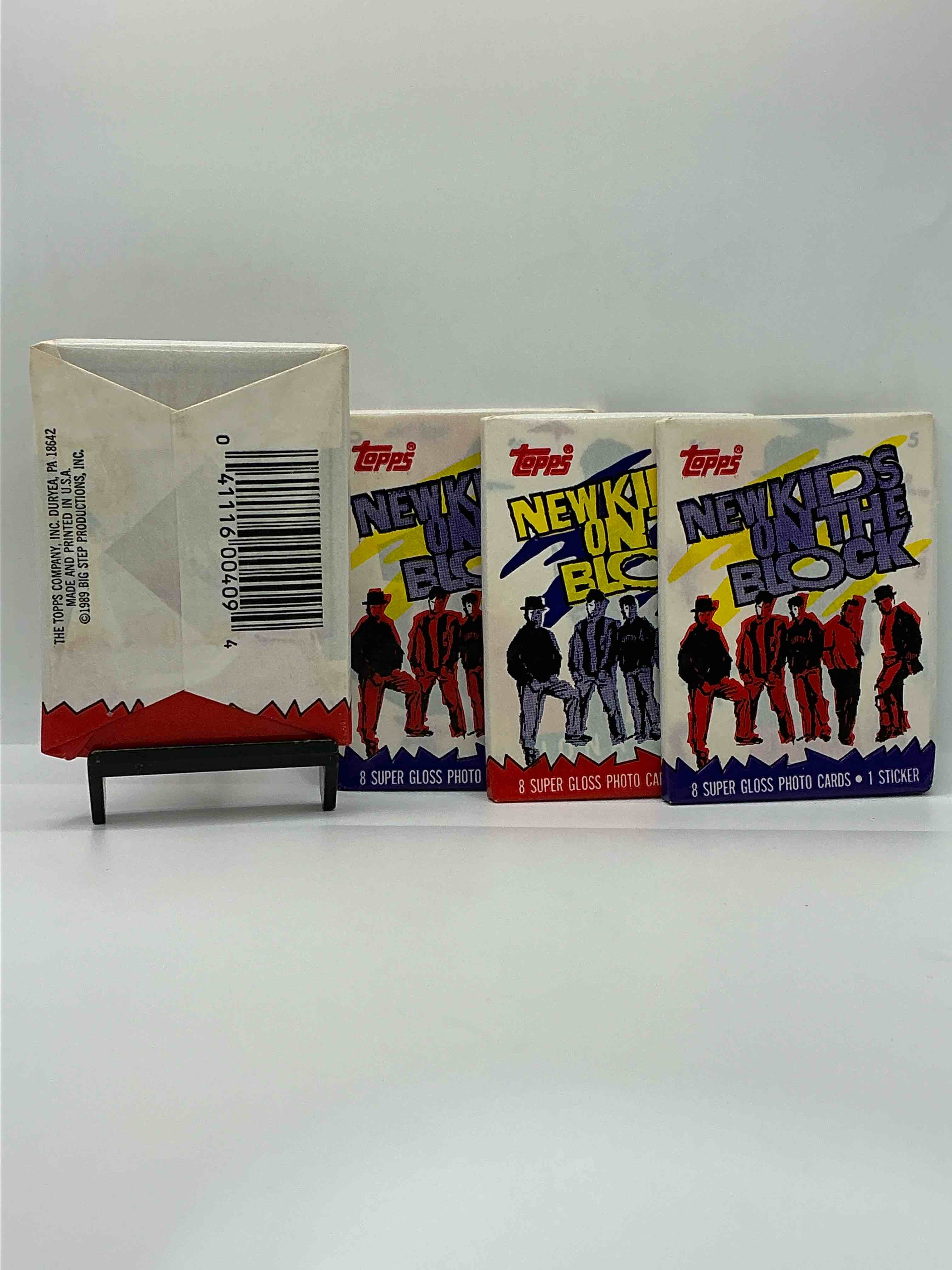 Condition photo showing New/Like New for 1989 hangin’ tough! new kids on the block, the original boy band history! check out these original, sealed new kids trading card wax packs, direct from original retail case! re-live 1989 with these highly collectible, authentic pieces of pop culture history!