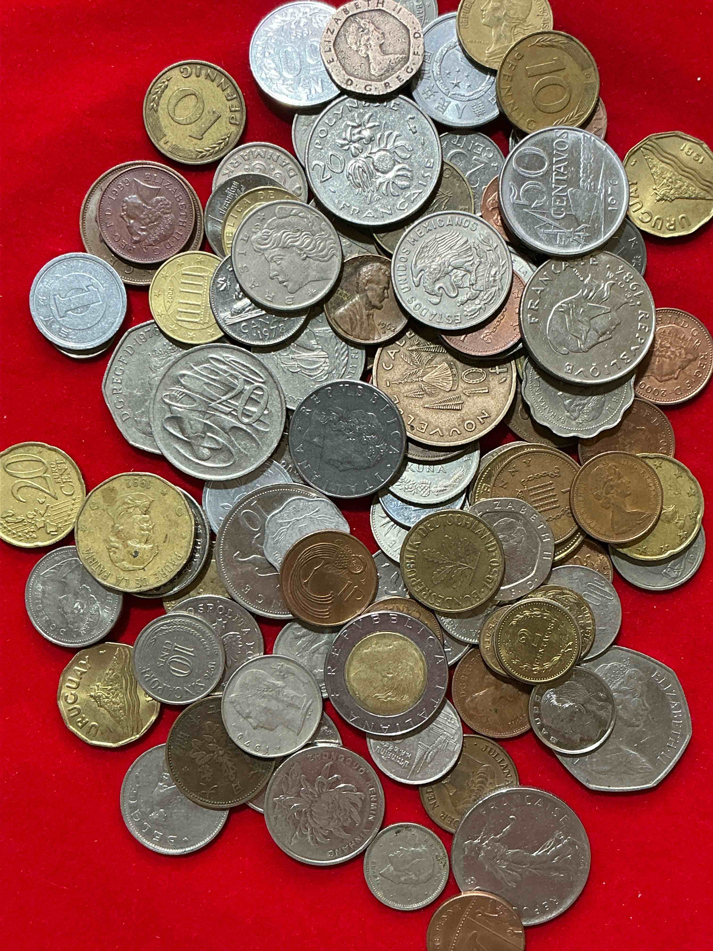 Condition photo showing Good Condition for world coins, antique & vintage! each lot is unique! many different years, countries, sizes & exotic places. this cool collection of antique coins from around the world is loads of fun! have fun identifying each coin & country as a great educational tool! a great investment too!