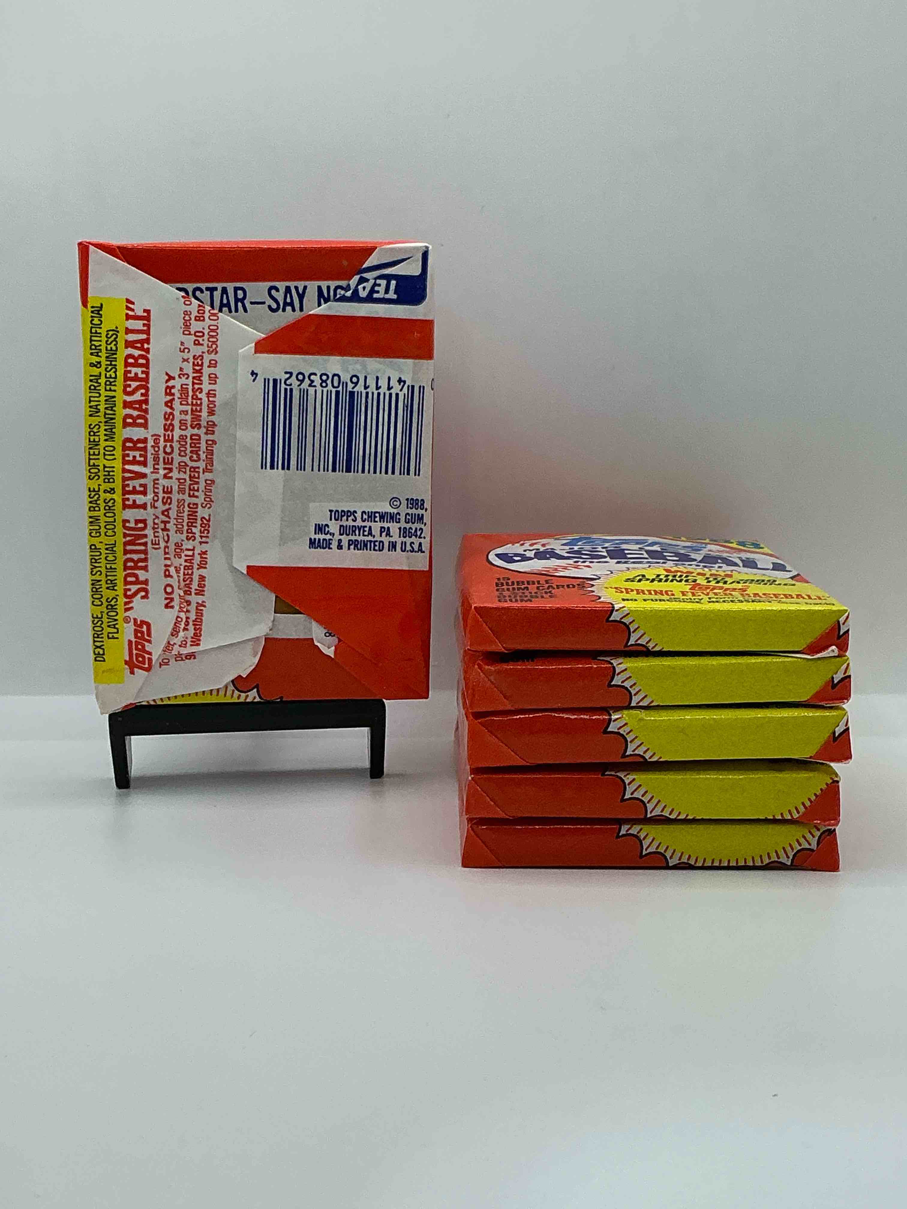 Condition photo showing New/Like New for 80's baseball fan's rejoice! 1988 topps baseball unopened wax packs full of collectible trading cards! search for valuable don mattingly "world of baseball" & nolan ryan cards worth hundreds in perfect condition!