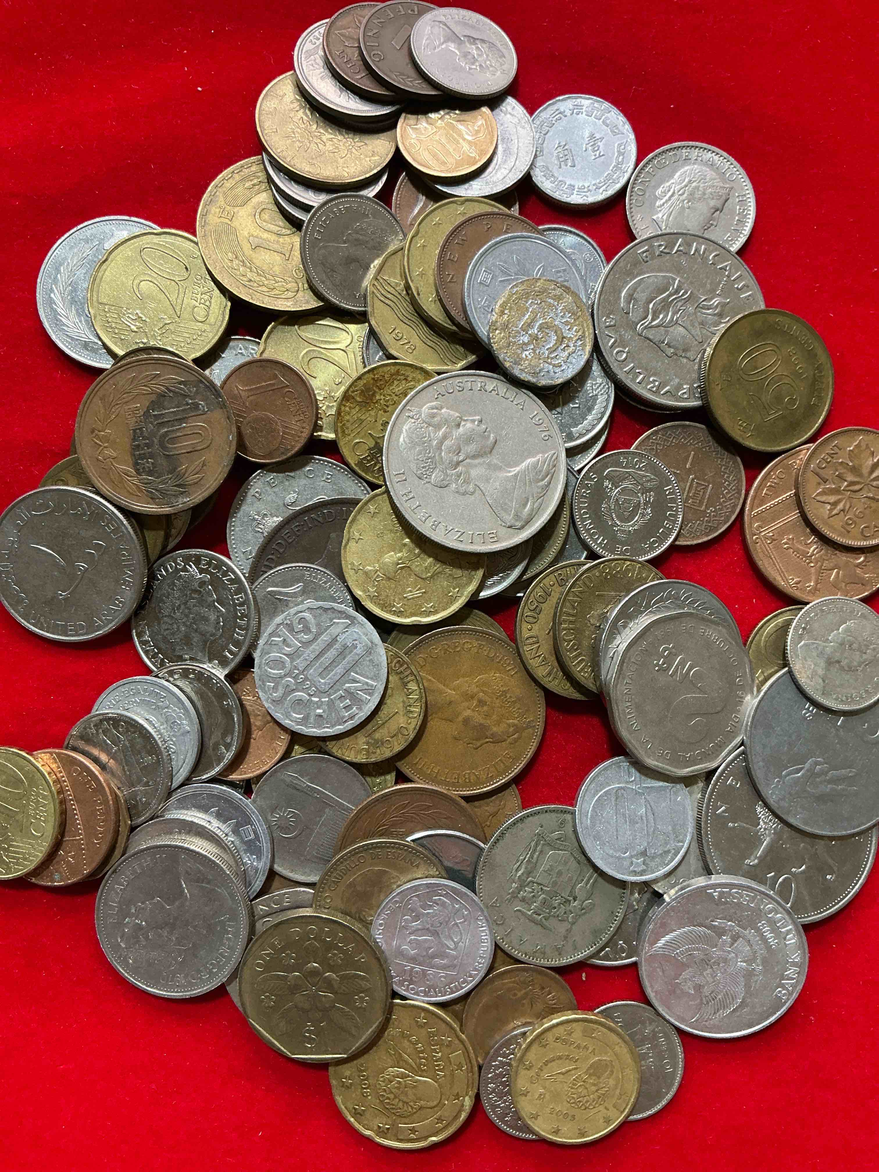 Condition photo showing Good Condition for world coins, antique & vintage! each lot is unique! many different years, countries, sizes & exotic places. this cool collection of antique coins from around the world is loads of fun! have fun identifying each coin & country as a great educational tool! a great investment too!