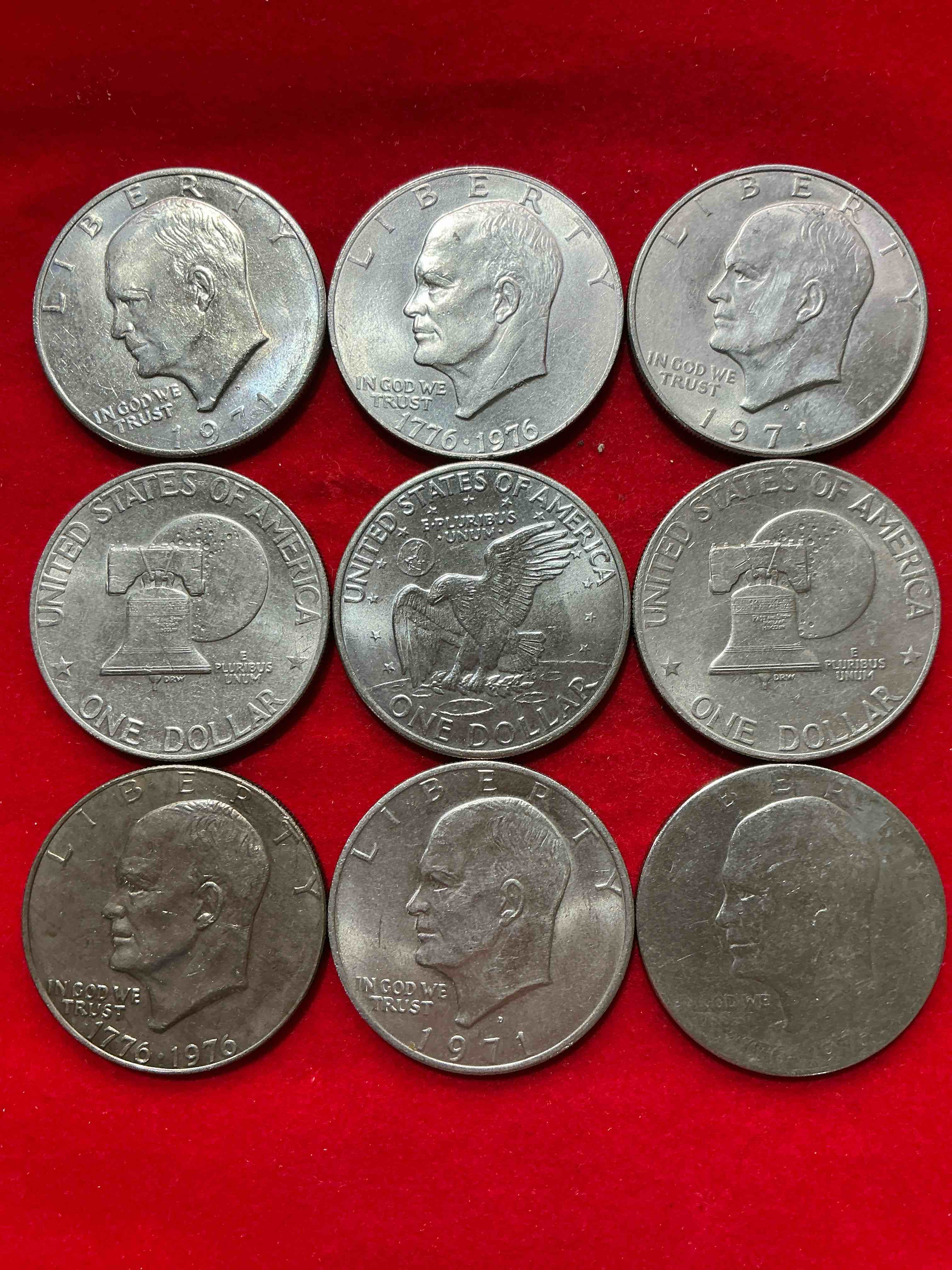 Condition photo showing Good Condition for gorgeous eisenhower dollars! here are circulated “ike” dollars! up for auction are ike one dollar coins from different years! awesome ike dollars! even includes rare bicentennial 1976 edition