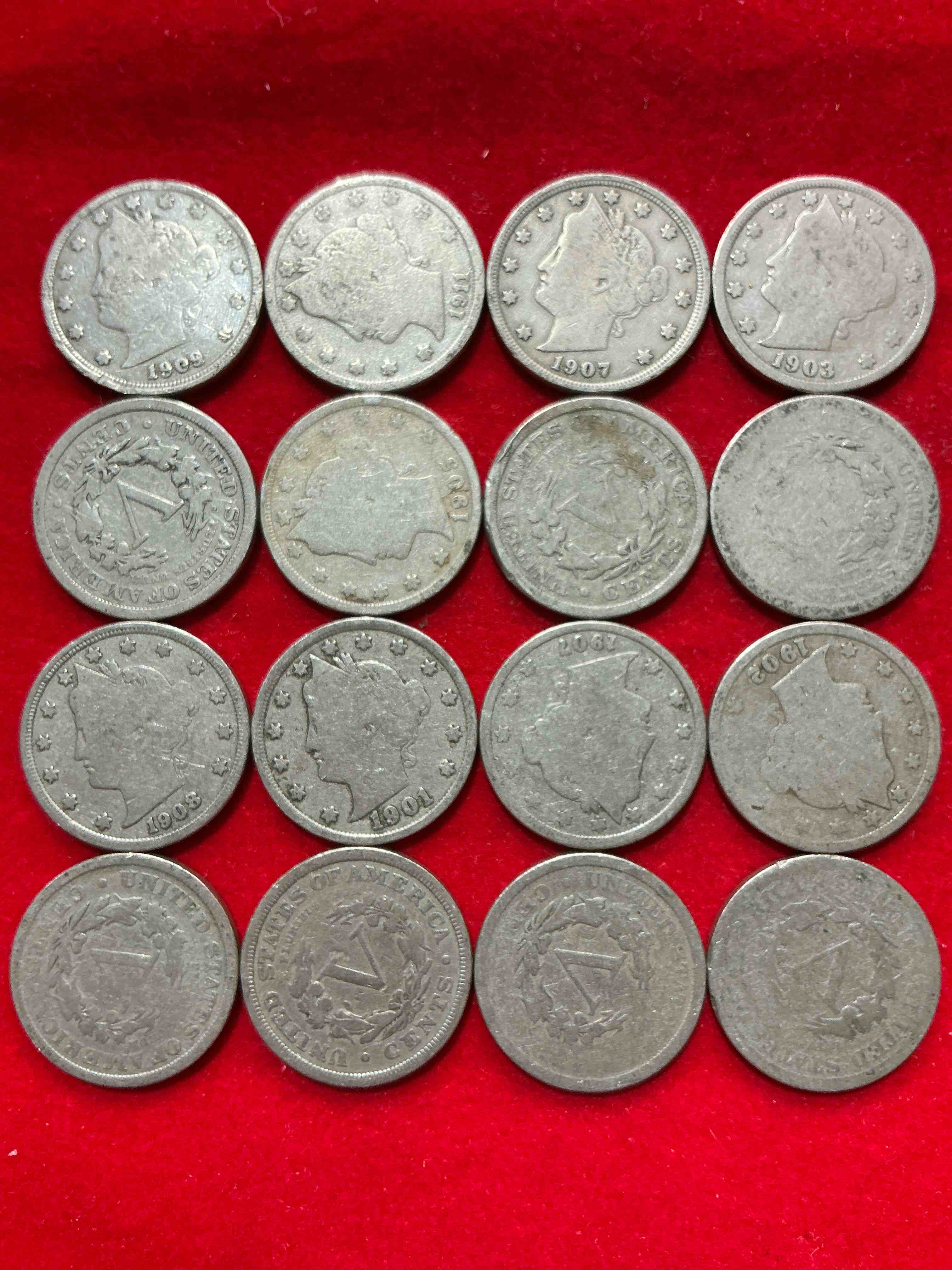 Condition photo showing Good Condition for antique u.s. v nickels! think of the history these coins have seen!, liberty head v nickels were minted up until 1913 & were the style of nickels before buffalo nickels. own some cool pieces of history! rare to see these coins with the "date on" in circulated condition!