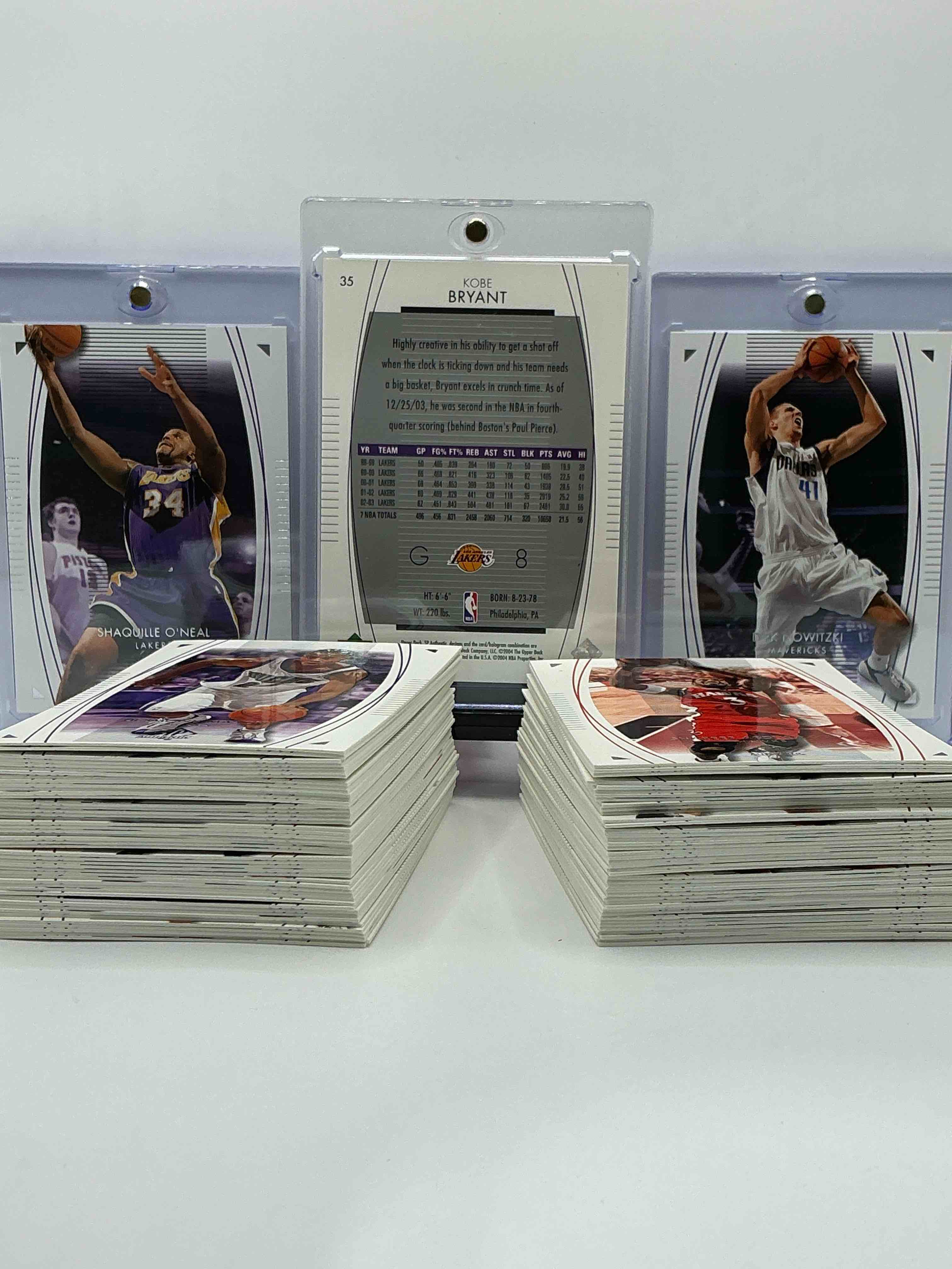 Condition photo showing New/Like New for kobe, shaq, dirk & more! basketball insanity! 2004 sp authentic complete 90 card veterans collection! includes some absolute legends! shaq, bryant, ming, anthony, nowitzki, duncan, iverson, chamberlain & more! some of the legends of the game! 90 cards, all legends & heroes! kobe, shaq, & more… all in one place! basketball insanity! get it before it’s gone!