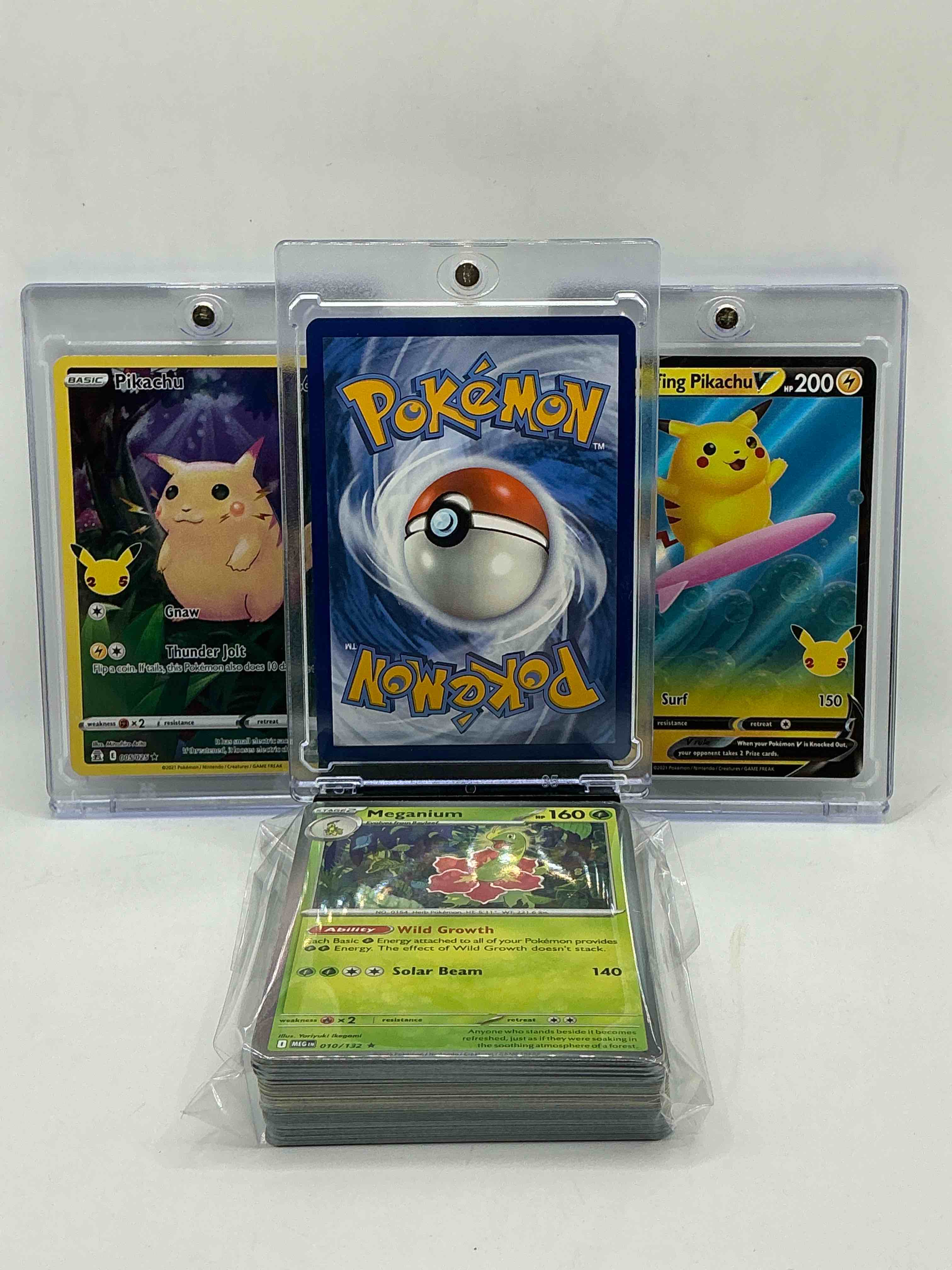 Condition photo showing New/Like New for pokémon & pikachu palooza! along with 50 other pokémon heroes, holos, legends & commons- including holographic cards, stage 2 cards, holos in all forms & more! also includes 36 non holo common/ uncommon basic & first stage cards trainers & energy too! perfect set for collectors & enthusiasts!