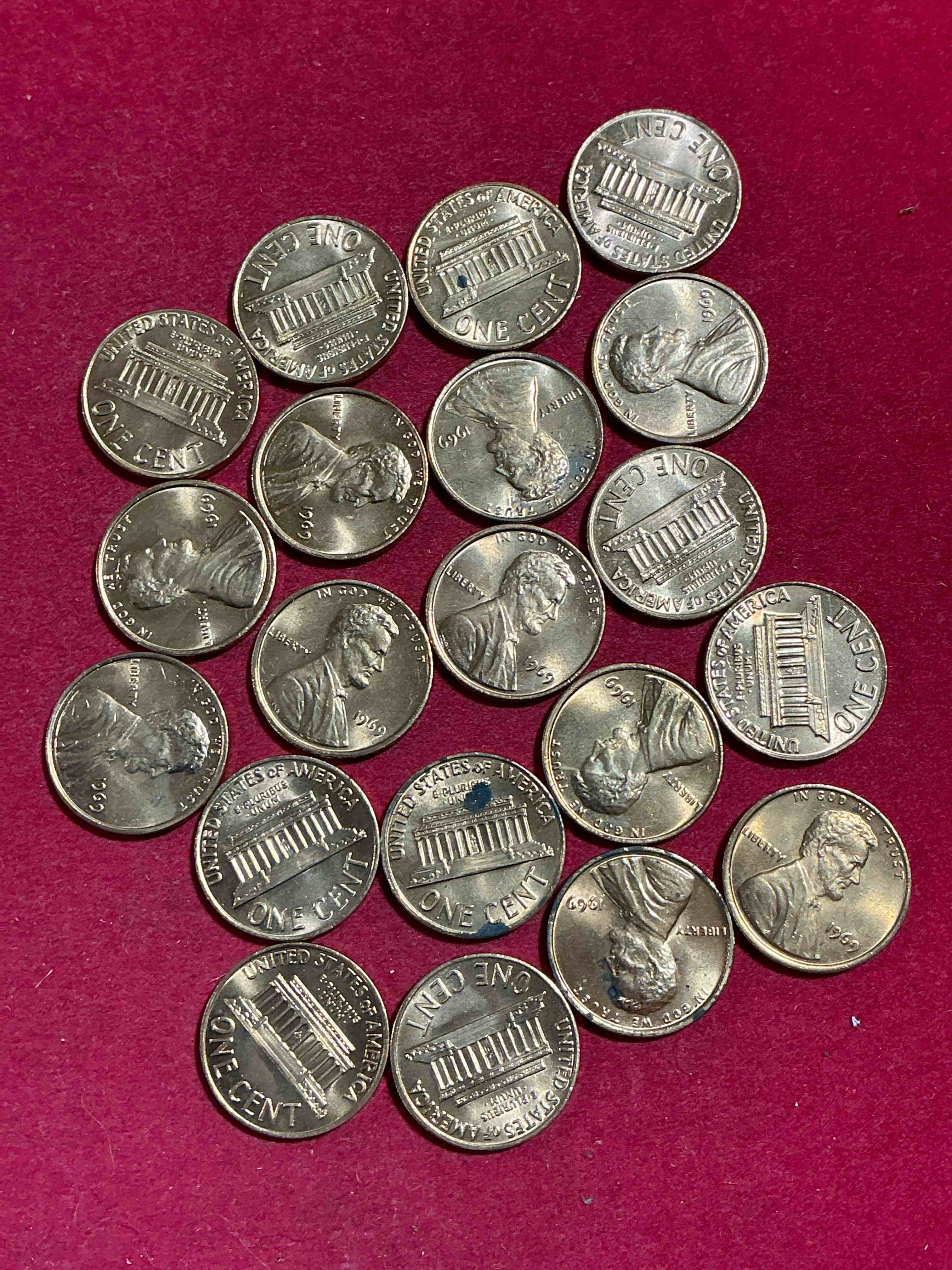 Condition photo showing New/Like New for 1969 moon landing brilliant uncirculated wheat pennies!  direct from original treasury bank rolls, these pennies haven’t seen daylight since 1969!  on july 20, 1969 the world changed forever when america landed on the moon!  own pieces of this era with these gorgeous brilliant uncirculated wheat pennies!  