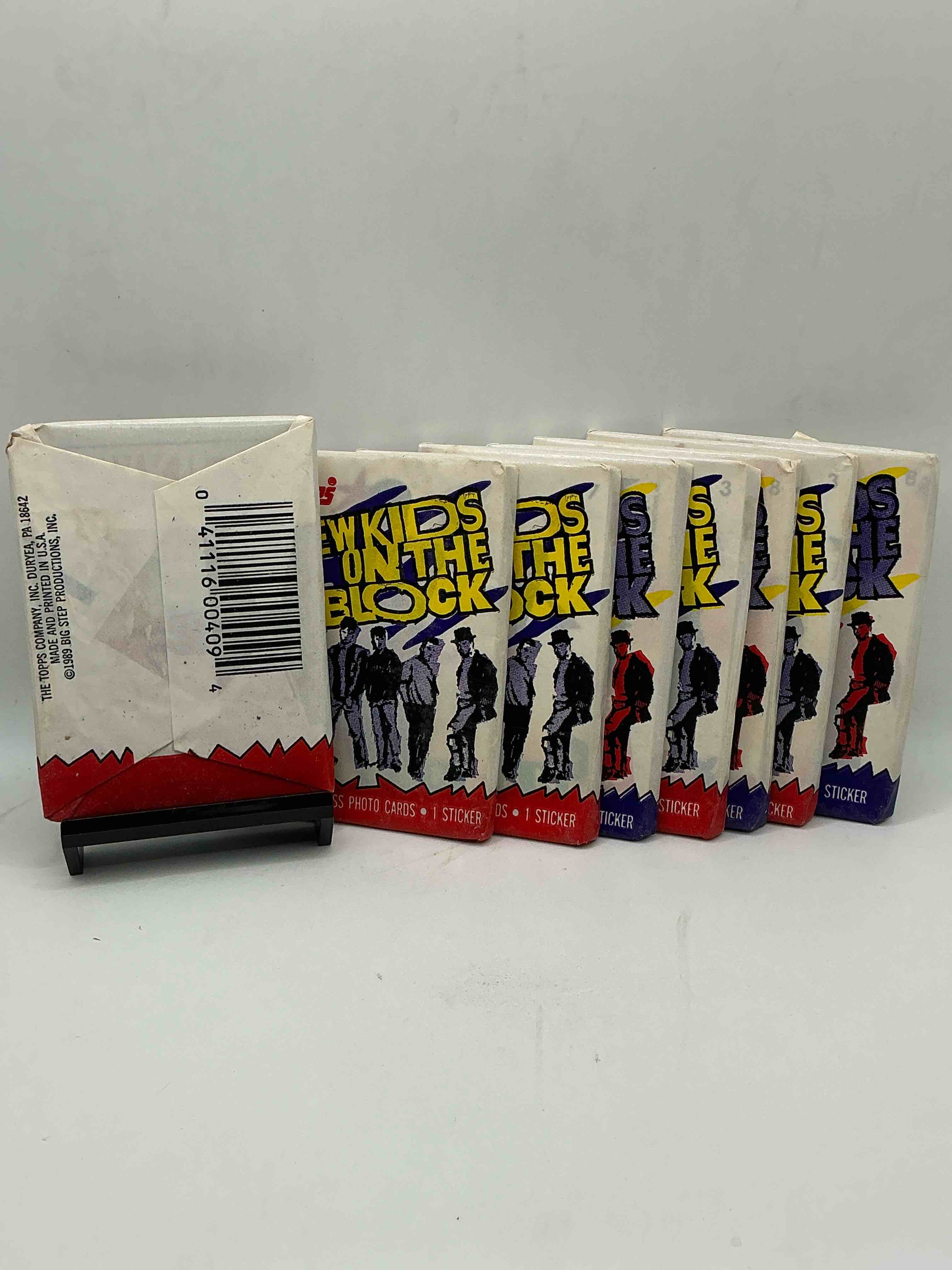Condition photo showing New/Like New for 1989 hangin’ tough! new kids on the block, the original boy band history! check out these original, sealed new kids trading card wax packs, direct from original retail case! re-live 1989 with these highly collectible, authentic pieces of pop culture history!