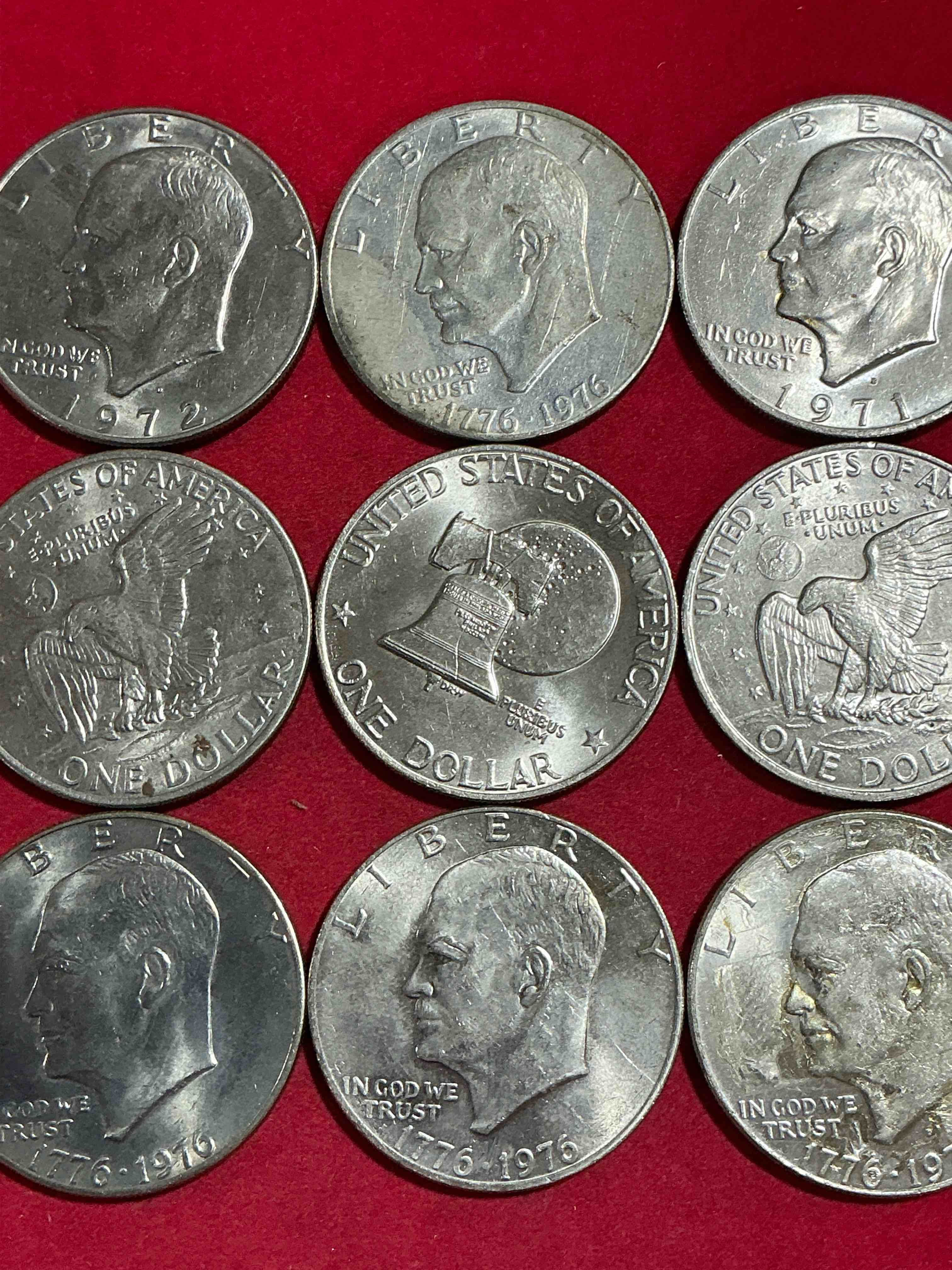 Condition photo showing Good Condition for gorgeous eisenhower dollars! here are circulated “ike” dollars! up for auction are ike one dollar coins from different years! awesome ike dollars! even includes rare bicentennial 1976 edition
