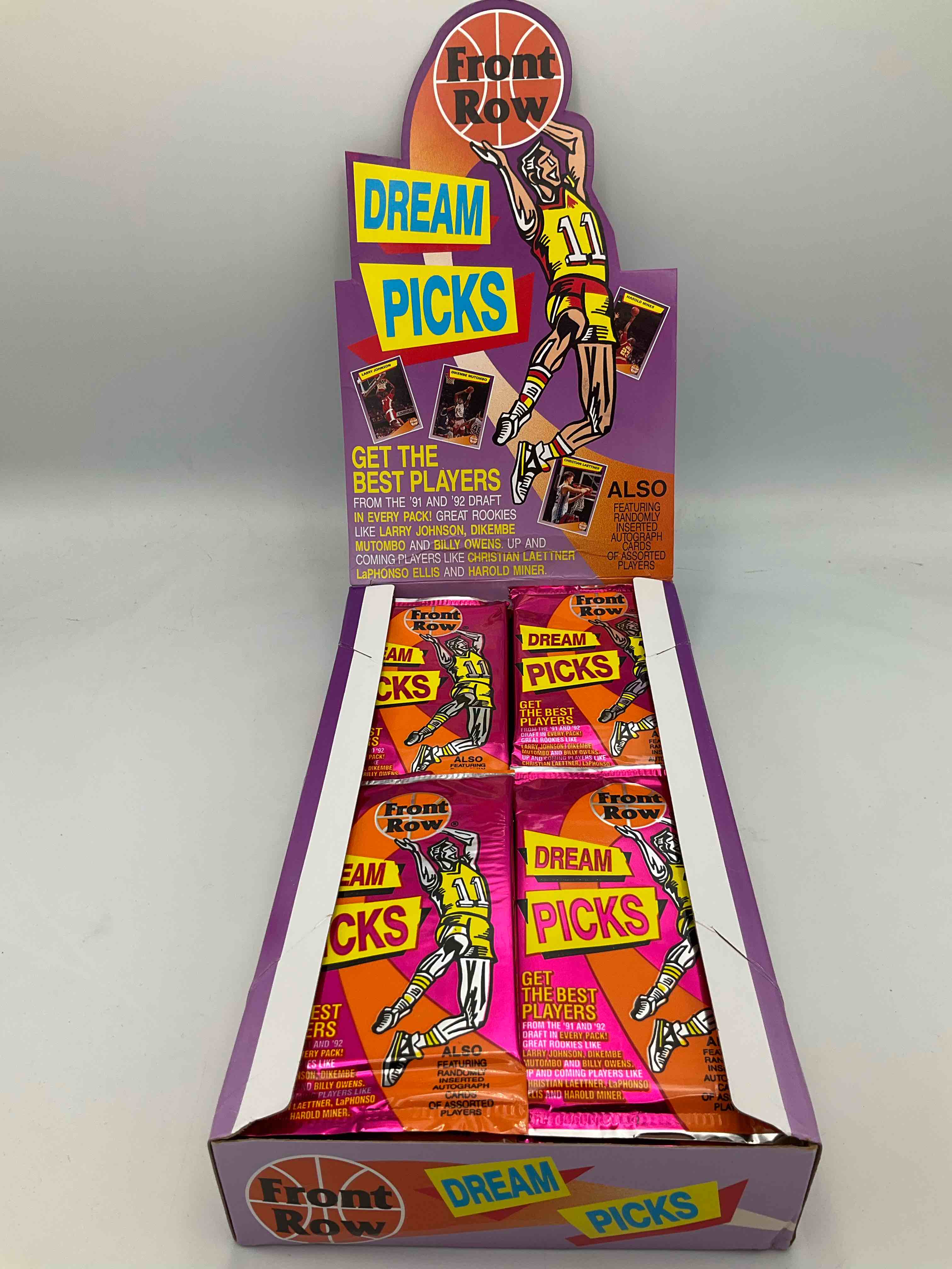 Condition photo showing New/Like New for 1991 throwback rarity! here's something you've probably never seen! 1991 front row college basketball / nba unopened sealed packs, direct from sealed original retail case! includes randomly inserted rare autograph cards! front row was the “original" college jersey card packs back in the day & has long been defunct. these cards are becoming serious collector items due to their scarcity. these things are serious rare! own some great sports card history & something you'll rarely see again!