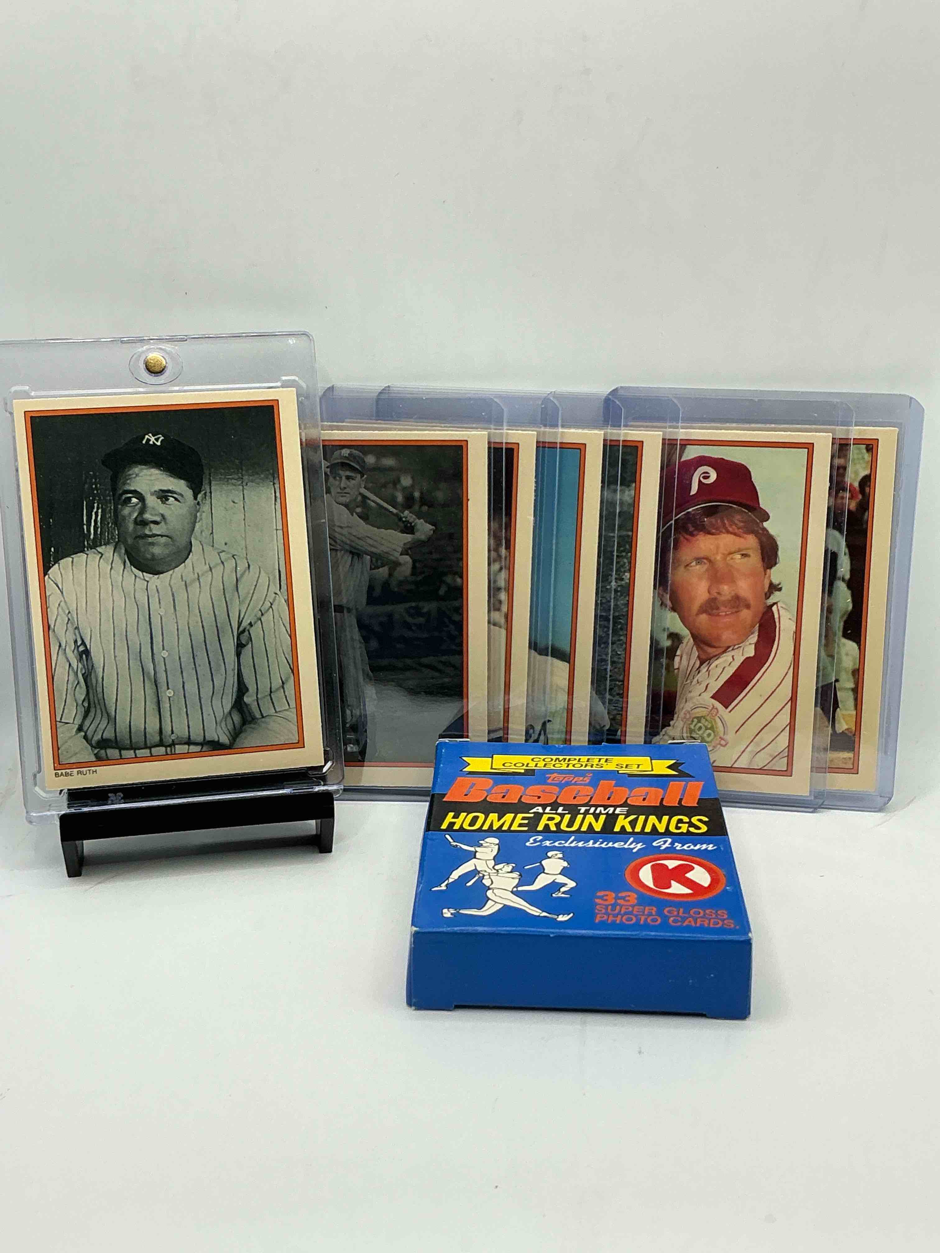 1985 topps baseball rarity! k-mart exclusive topps baseball “home run kings” collectors’ complete! babe ruth! mickey mantle! willie mays! lou gehrig & so many more legends all included in this box!