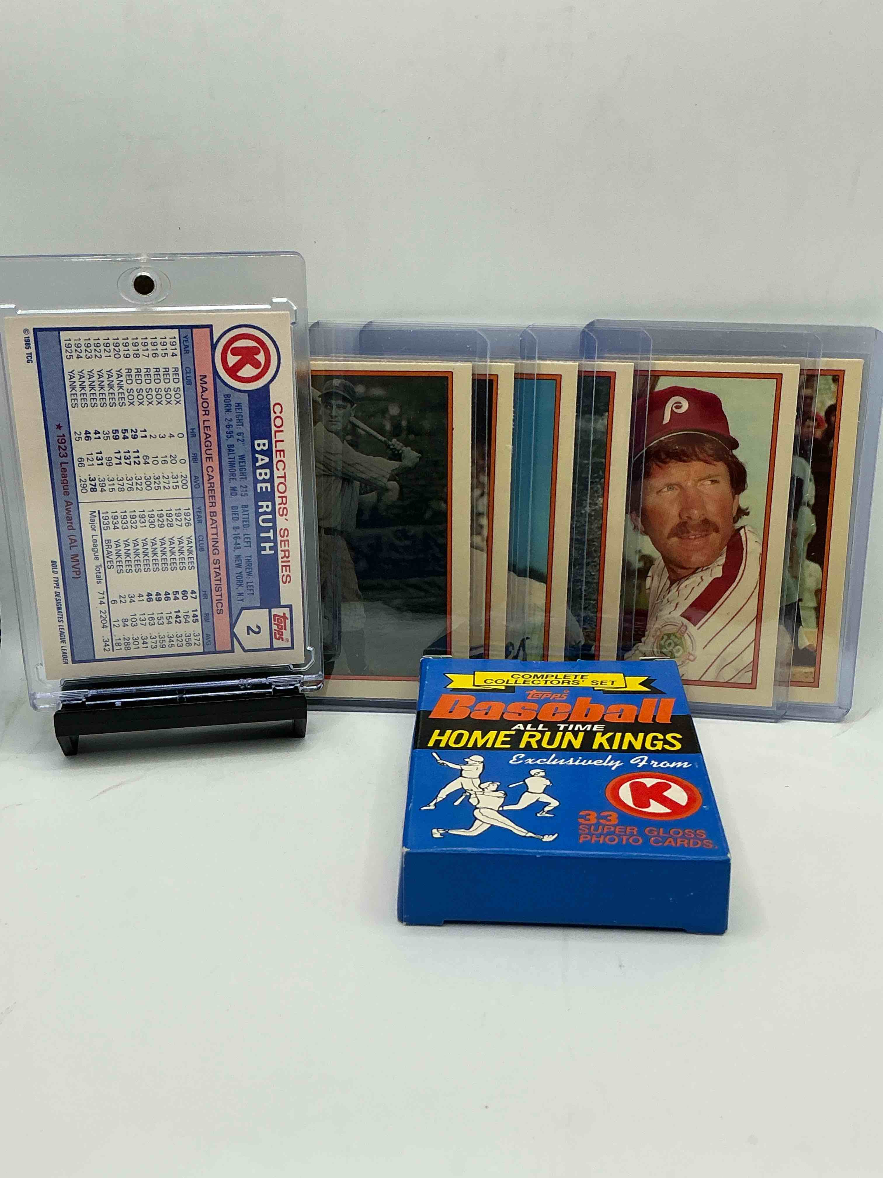 Condition photo showing New/Like New for 1985 topps baseball rarity! k-mart exclusive topps baseball “home run kings” collectors’ complete! babe ruth! mickey mantle! willie mays! lou gehrig & so many more legends all included in this box!