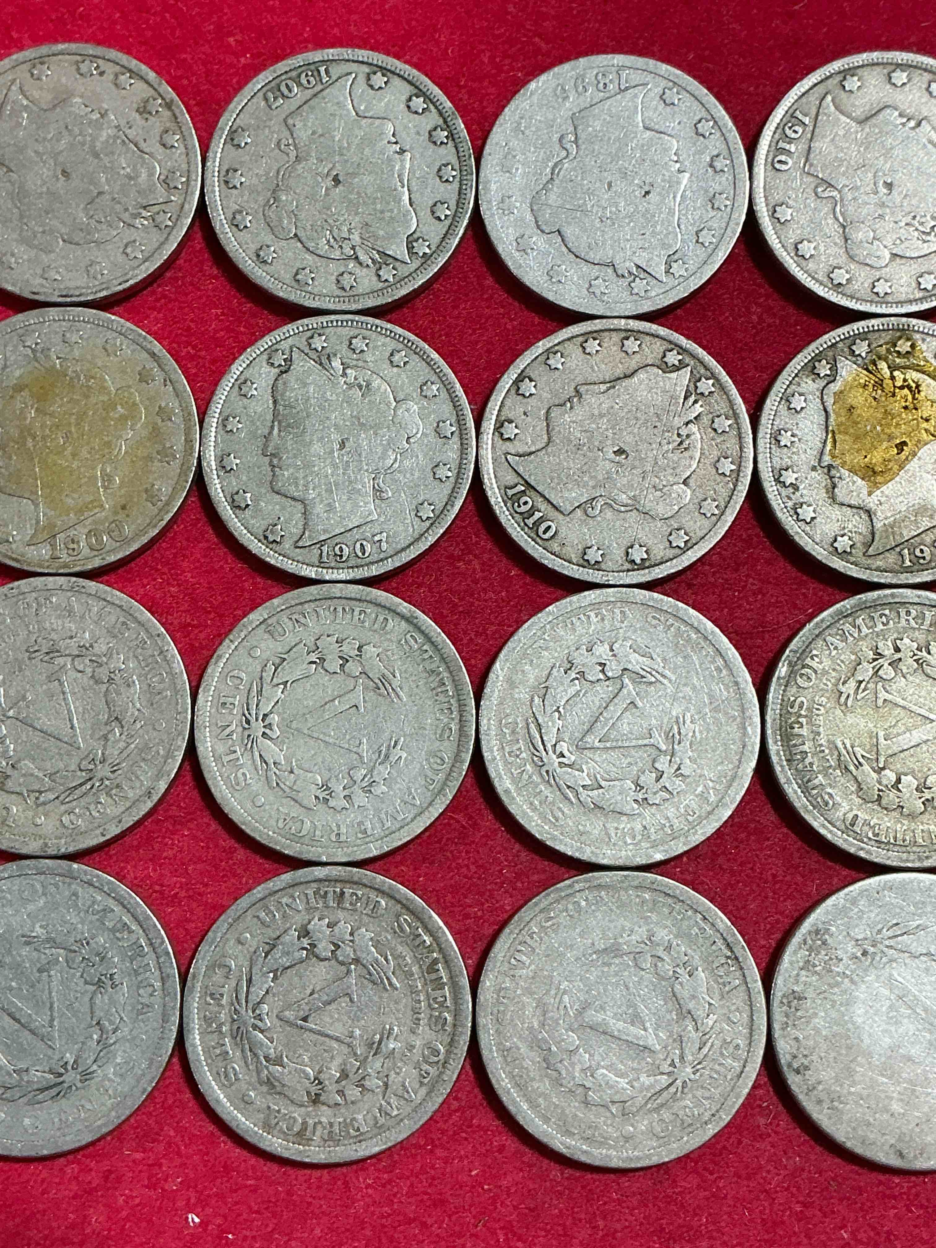 Condition photo showing Good Condition for antique u.s. v nickels! think of the history these coins have seen!, liberty head v nickels were minted up until 1913 & were the style of nickels before buffalo nickels. own some cool pieces of history! rare to see these coins with the "date on" in circulated condition!
