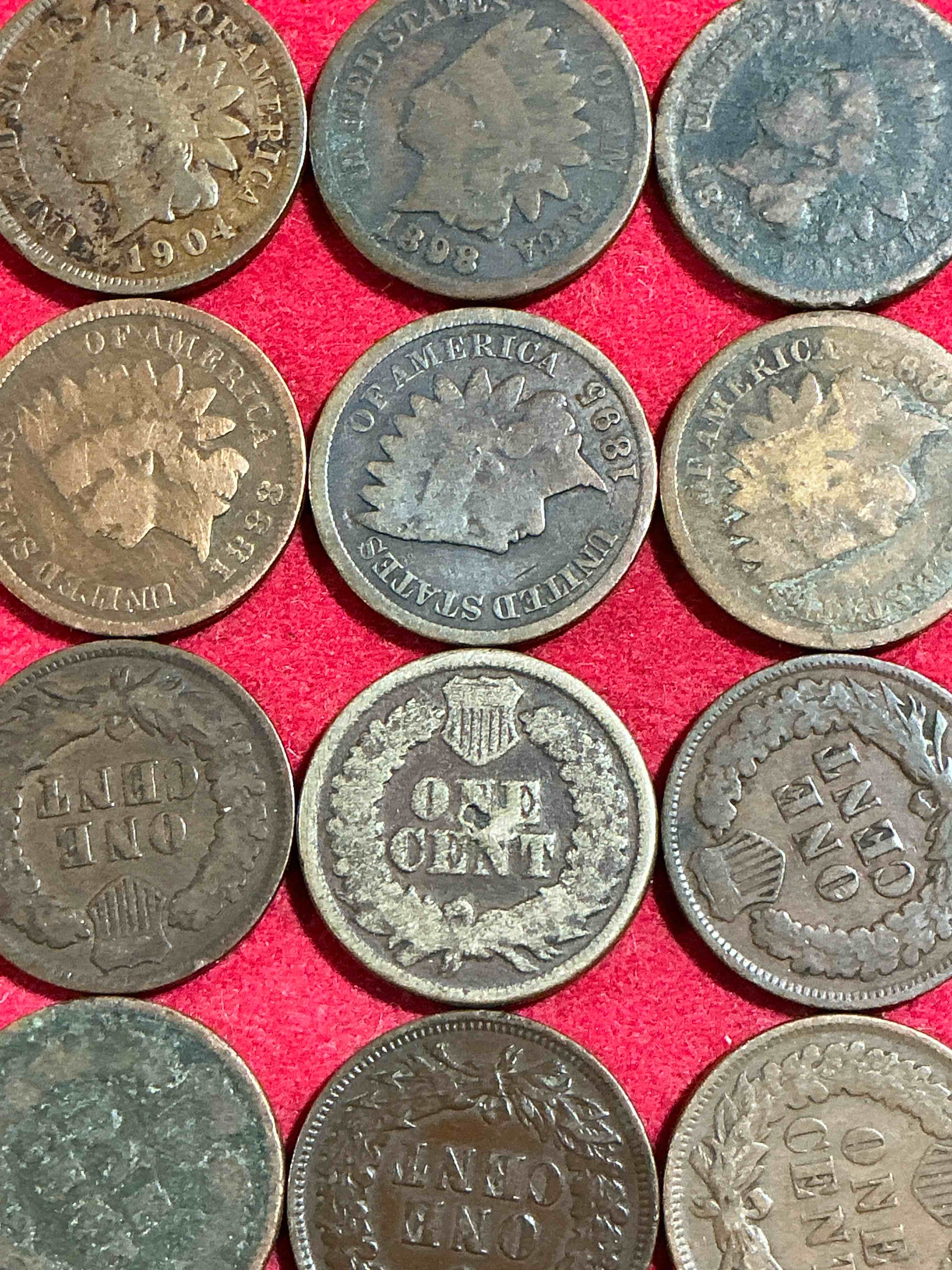 Condition photo showing Good Condition for indian head pennies! these gorgeous u.s. pennies were minted from 1859-1909 & have become serious collector items! the "indian head" design is actually a representation of lady liberty wearing an indian headdress. here are beautiful, well-kept examples representing many different mint years! great for collecting, investing & learning history, & rare with visible dates!