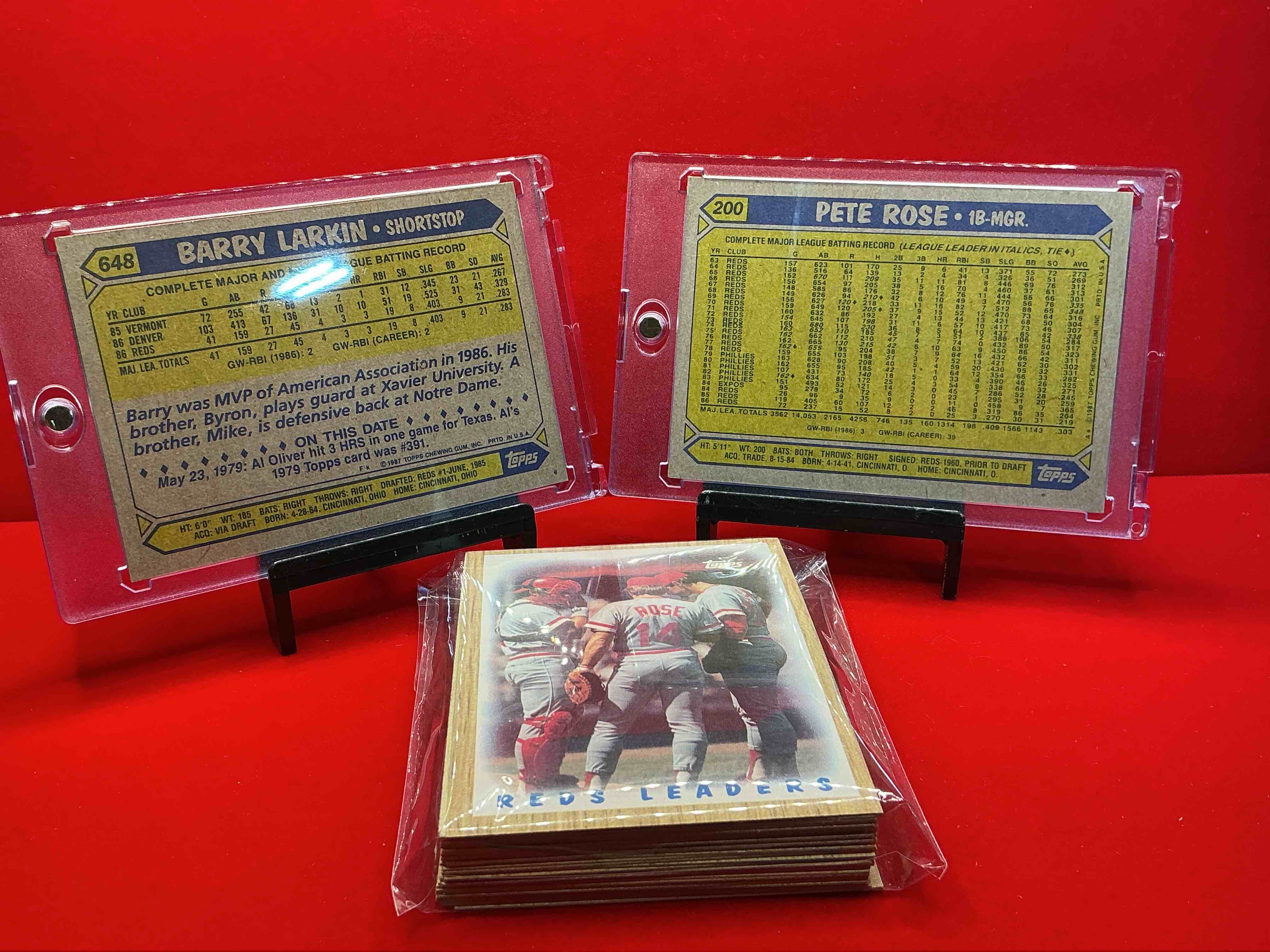 Condition photo showing New/Like New for 1987 reds topps baseball team set! vintage reds lot! barry larkin, eric davis, pete rose & more! 80’s baseball history… cincinnati reds! 