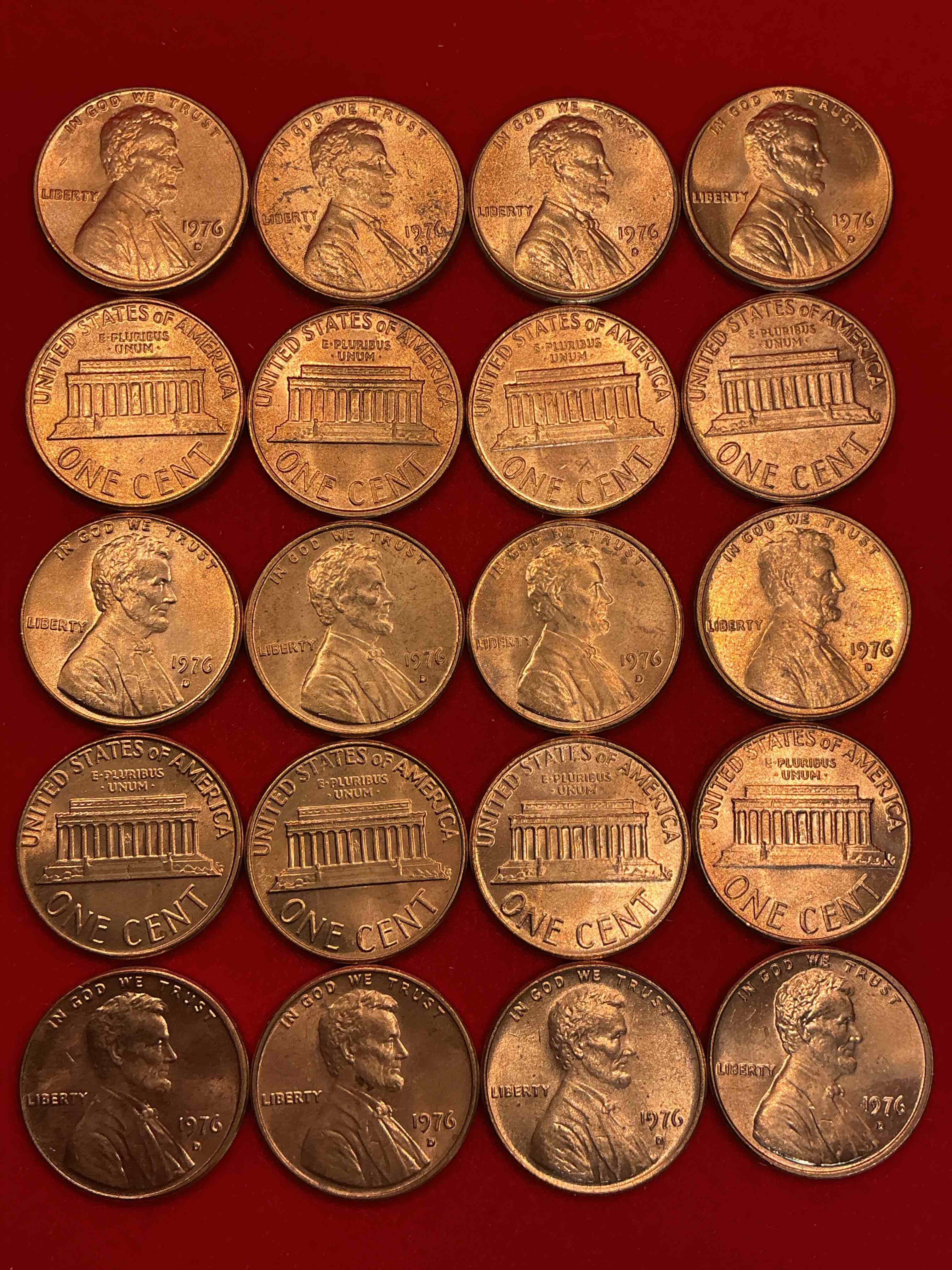 1976 brilliant uncirculated america 200 year anniversary pennies! celebrate america’s bicentennial with the unc brilliant 1976 pennies, direct from the original bank rolls! these pennies have not seen the light of day since 1976, wow! serious collector items!