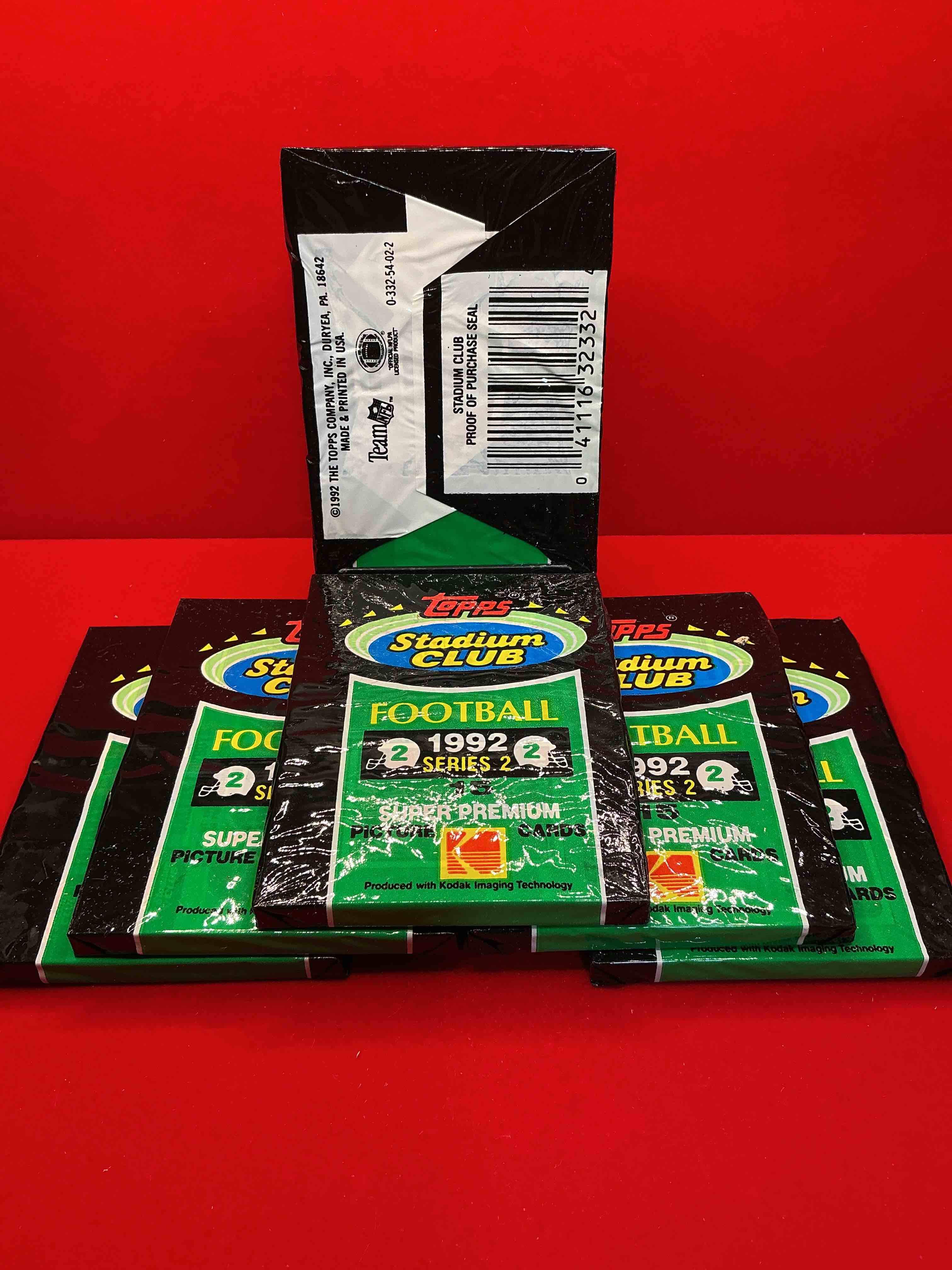 Condition photo showing New/Like New for brett favre insanity! 1992 topps stadium club series 2 unopened packs! these high end packs could have some awesome cards! topps super premium picture cards... with possible brett favre, mint 10 worth over $250! all direct from original box!