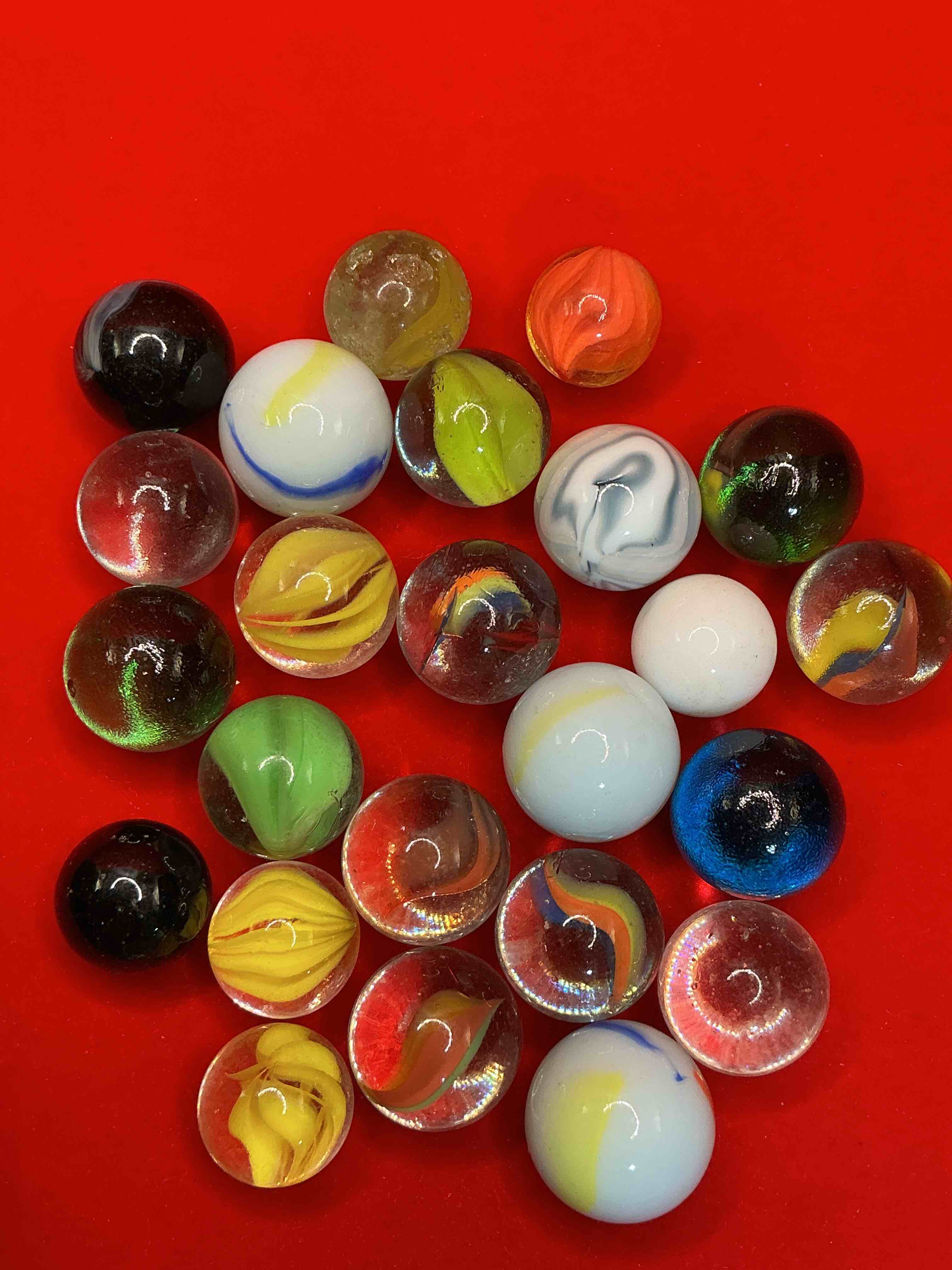 Condition photo showing Good Condition for antique glass marbles! genuine stunning marbles lot, some marbles made between the years 1925-1965 & some may be made with uranium! some may are great depression era & even earlier! gorgeous, authentic pieces of history!