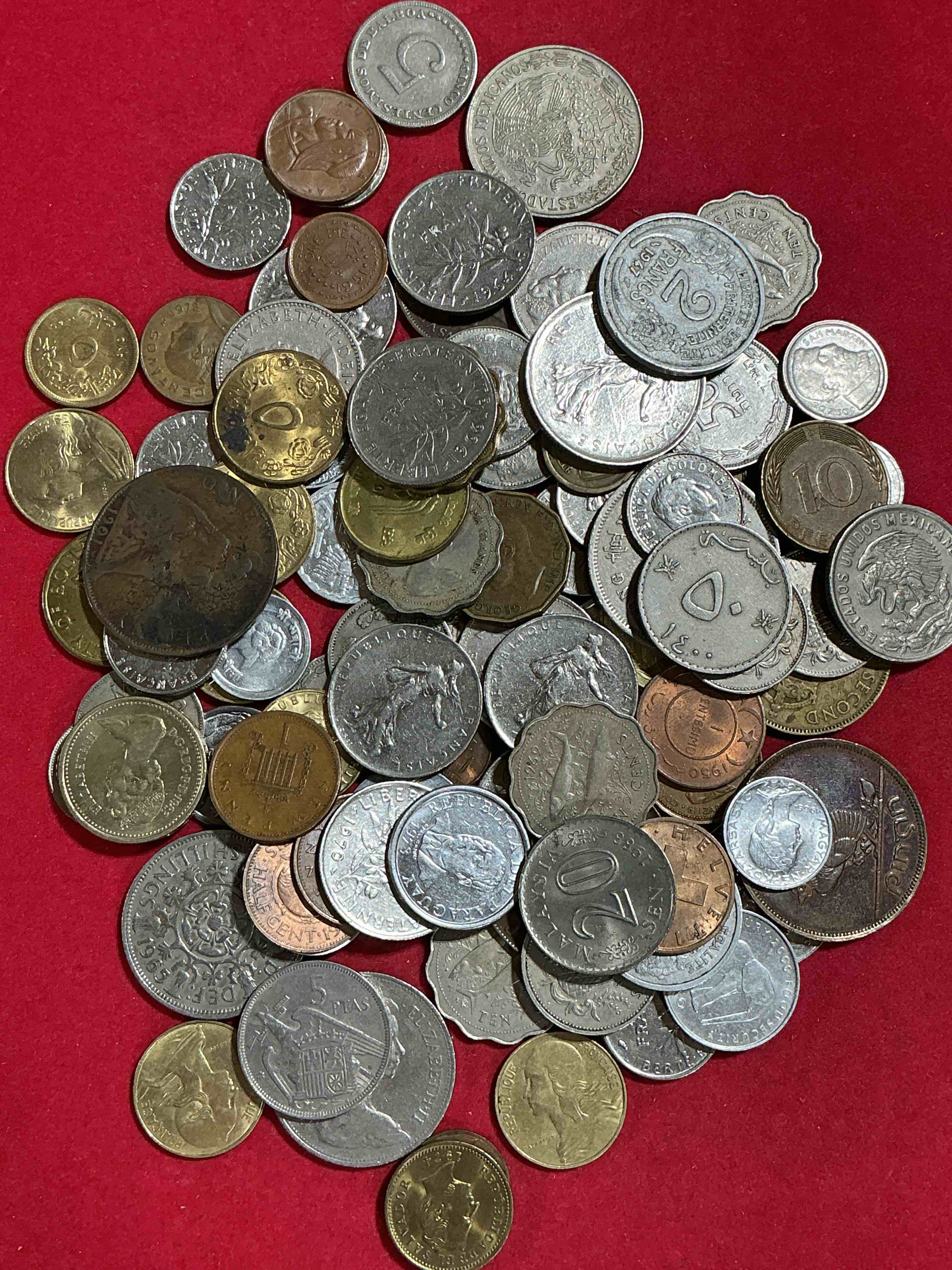 Condition photo showing Good Condition for world coins, antique & vintage! each lot is unique! many different years, countries, sizes & exotic places. this cool collection of antique coins from around the world is loads of fun! have fun identifying each coin & country as a great educational tool! a great investment too!