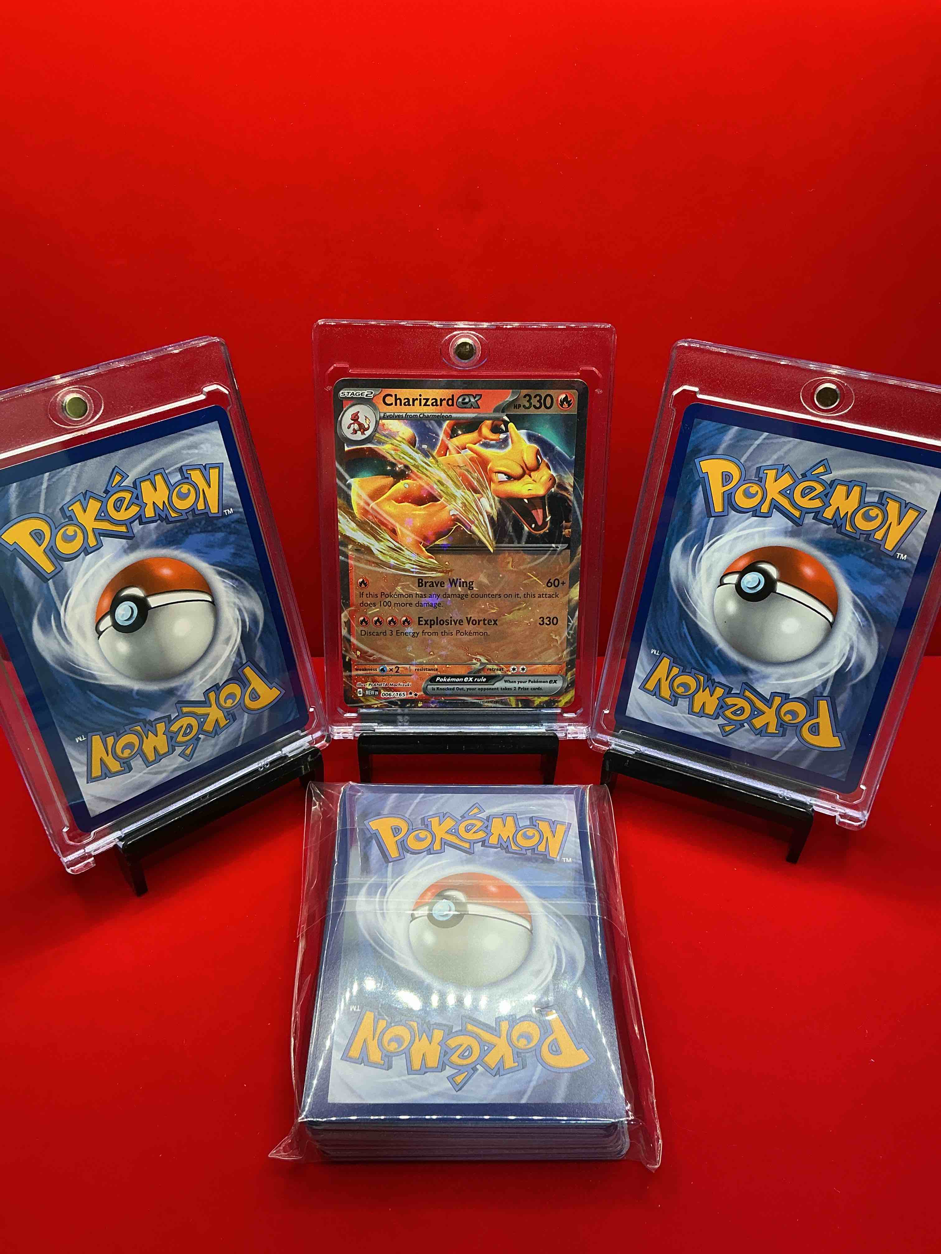 Condition photo showing New/Like New for charizard ex! pikachu v! lucario vstar! acquire these pokémon legends along with 50 other pokémon heroes, holos, legends & commons- including holographic cards, stage 2 cards, holos in all forms & more! also includes 36 non holo common/ uncommon basic & first stage cards trainers & energy too! perfect set for collectors & enthusiasts!