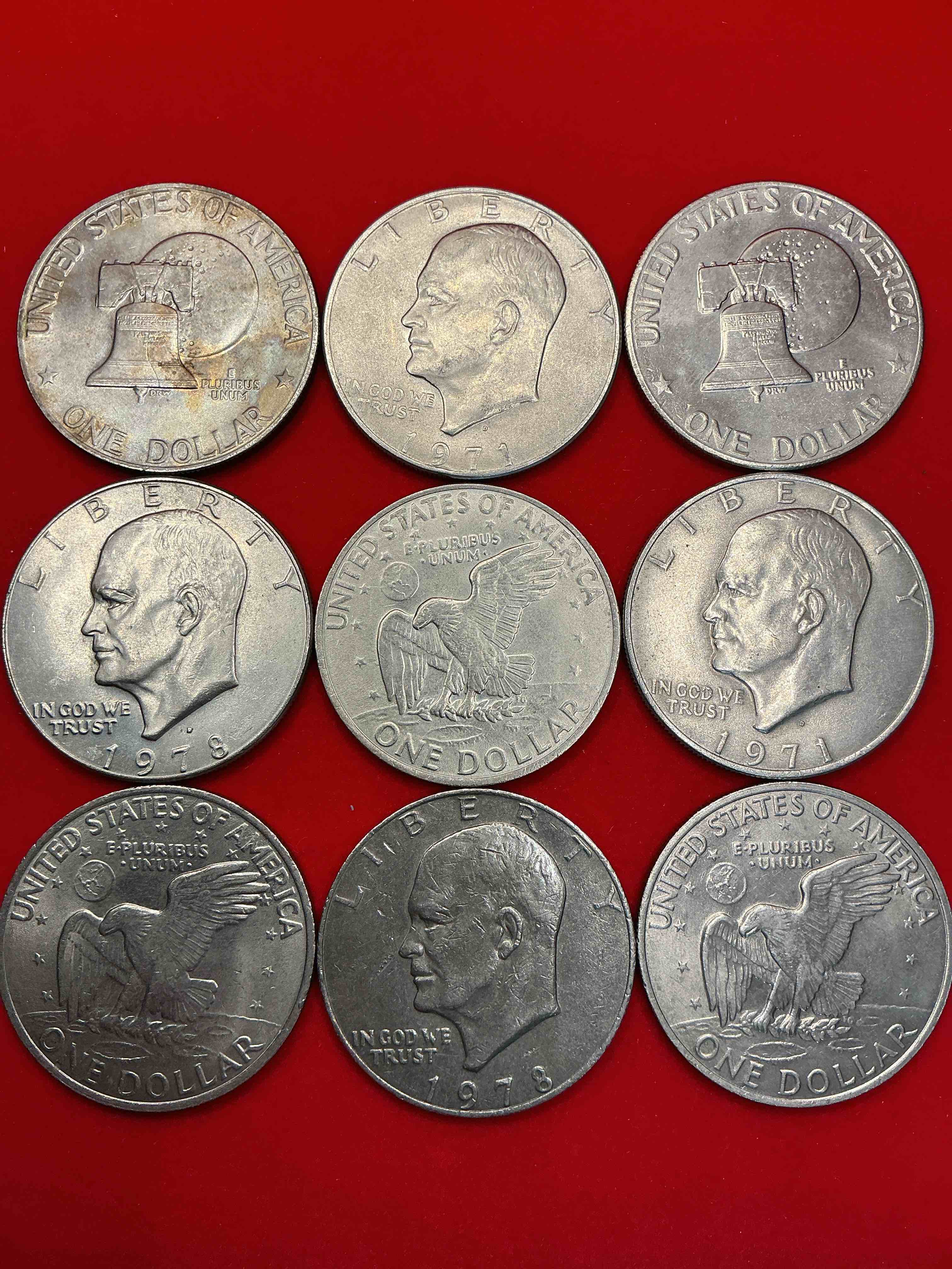 Condition photo showing Good Condition for gorgeous eisenhower dollars! here are circulated “ike” dollars! up for auction are ike one dollar coins from different years! awesome ike dollars! even includes rare bicentennial 1976 edition