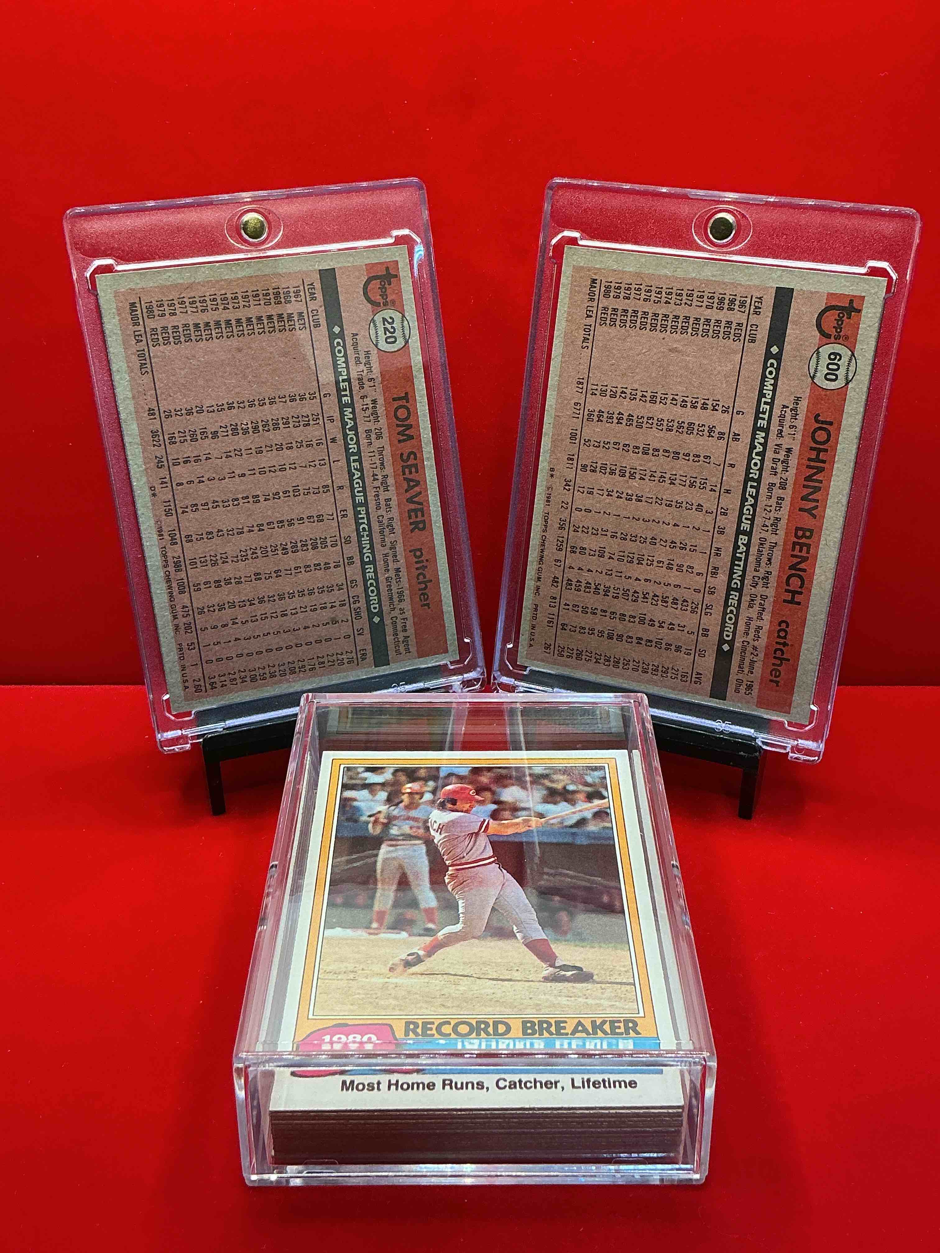 Condition photo showing New/Like New for 1981 reds team set! 28 card team collection! insane vintage reds! johnny bench, bill bonham, vic correll, mike lacoss, junior kennedy, dave concepcion, ken griffey, tom seaver, joe nolan, dave collins & more!