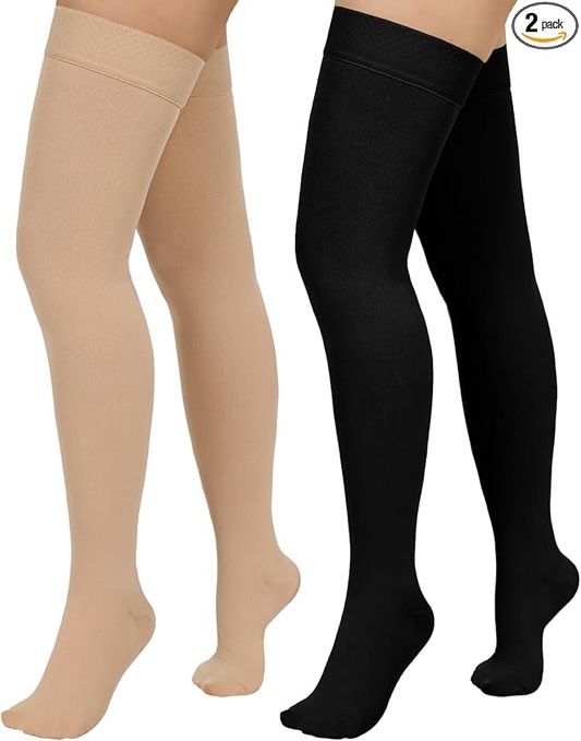 2 pairs compression stockings for women & men,20-30mmhg thigh high compression socks,closed toe medical compression socks with silicone dot band-best support for nursing sports varicose veins