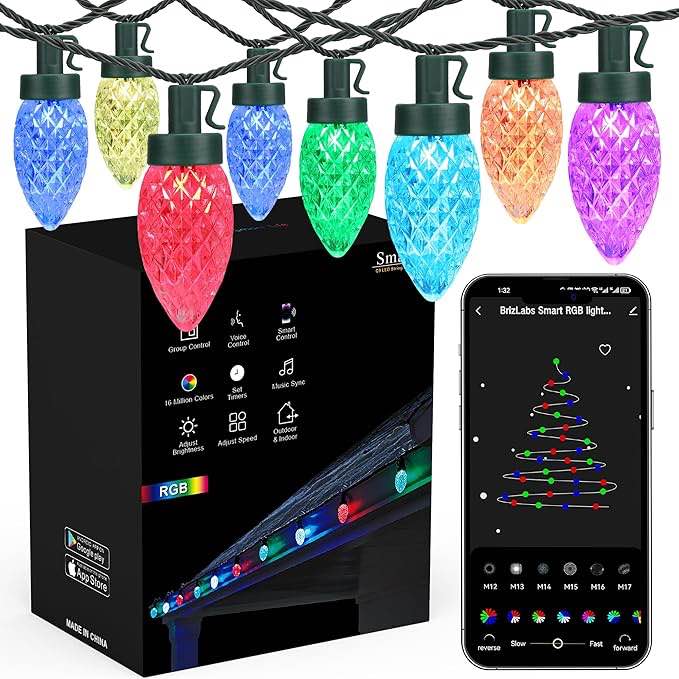 Brizled (Not Connectable Smart C9 Christmas Lights, 39FT 60 LED WiFi Color Changing Christmas Xmas Lights App Control, RGB String Light Work with Alexa Google Home for Indoor Outdoor House Tree Decor