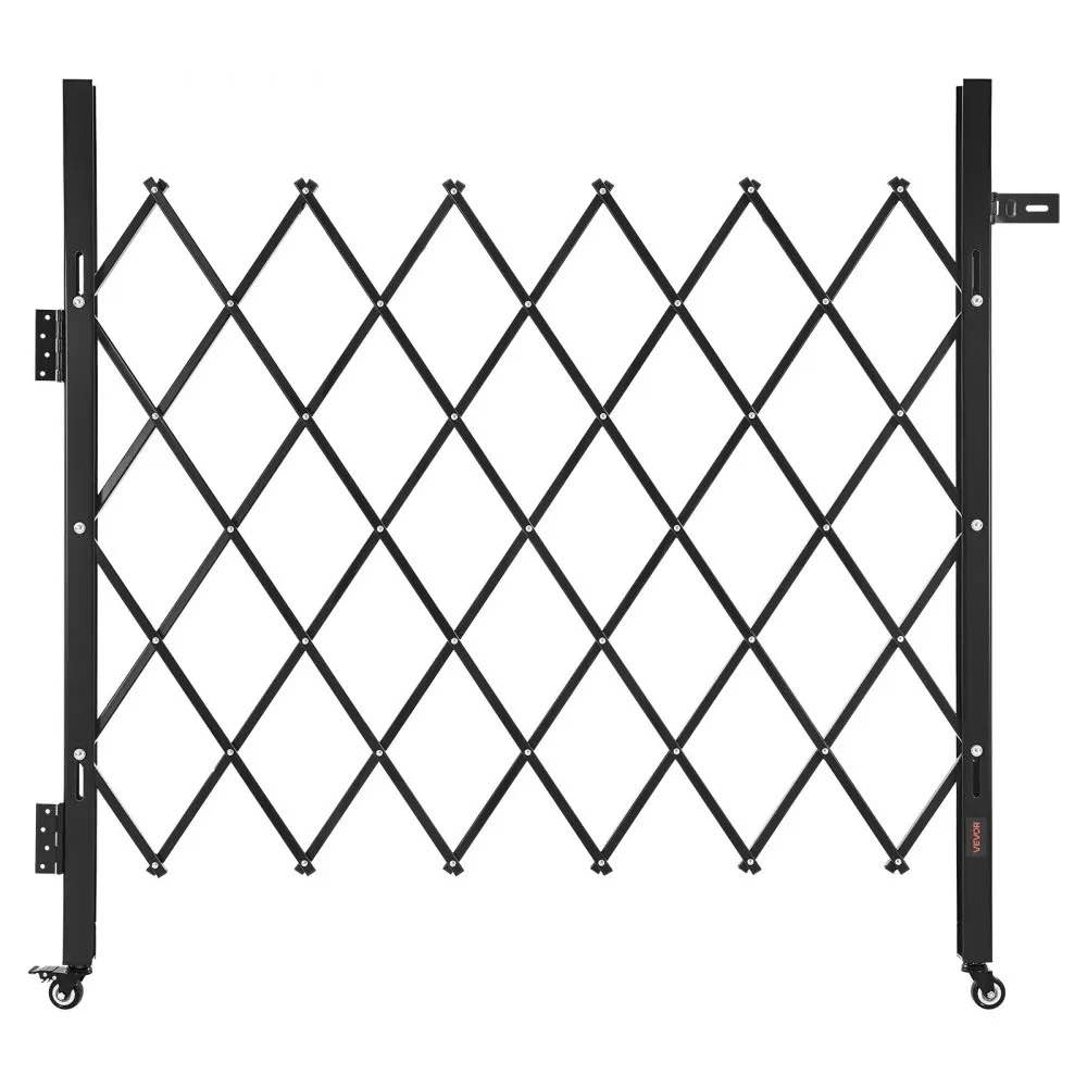 vevor single folding security gate, lockable scissor gate with 360° swivel casters, outdoor barricade steel retractable gates, for entry security, garage, warehouse & pool, 43.31 x 51.57 in (w x h)