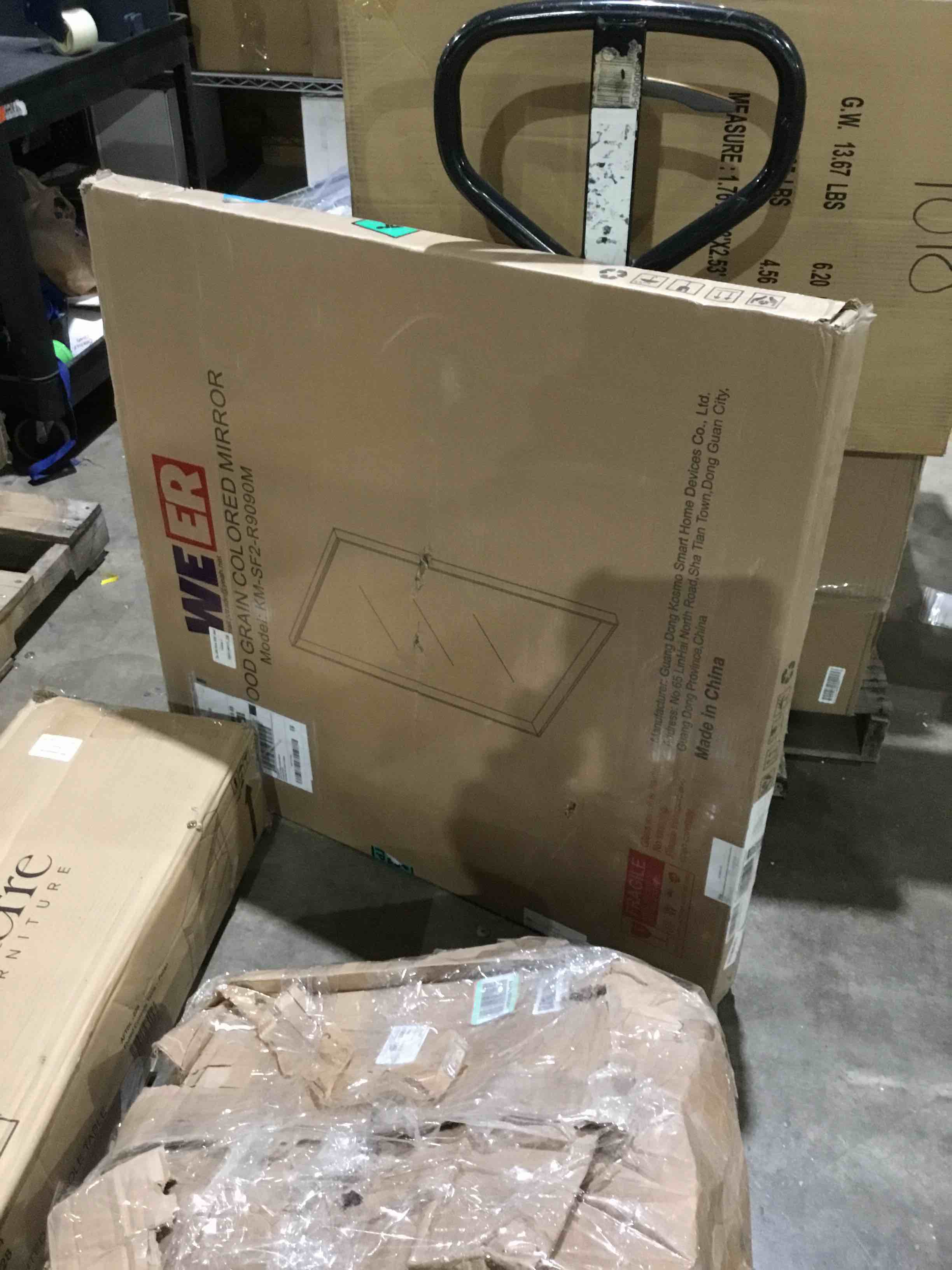 Condition photo showing Good Condition for weer walnut bathroom mirror, walnut framed mirror 36x36 inch, rectangle wall mounted bathroom vanity mirror with tempered glass, hangs vertically or horizontally, anti-rust