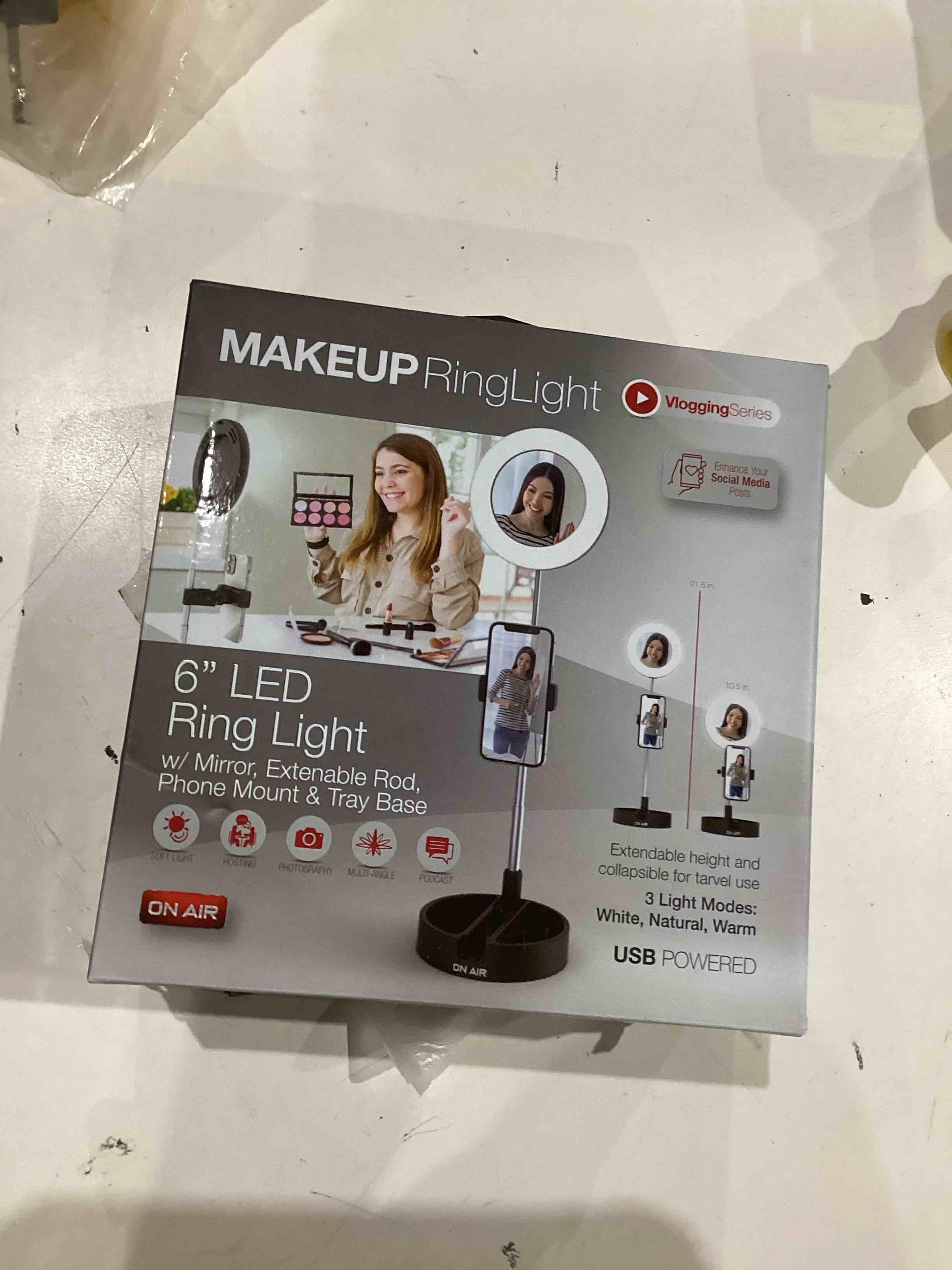 Condition photo showing Good Condition for vlogging series ring light zoom video conference, 6” bright circle light with extendable stand, small halo lighting with phone holder for video recording live stream facetime photography