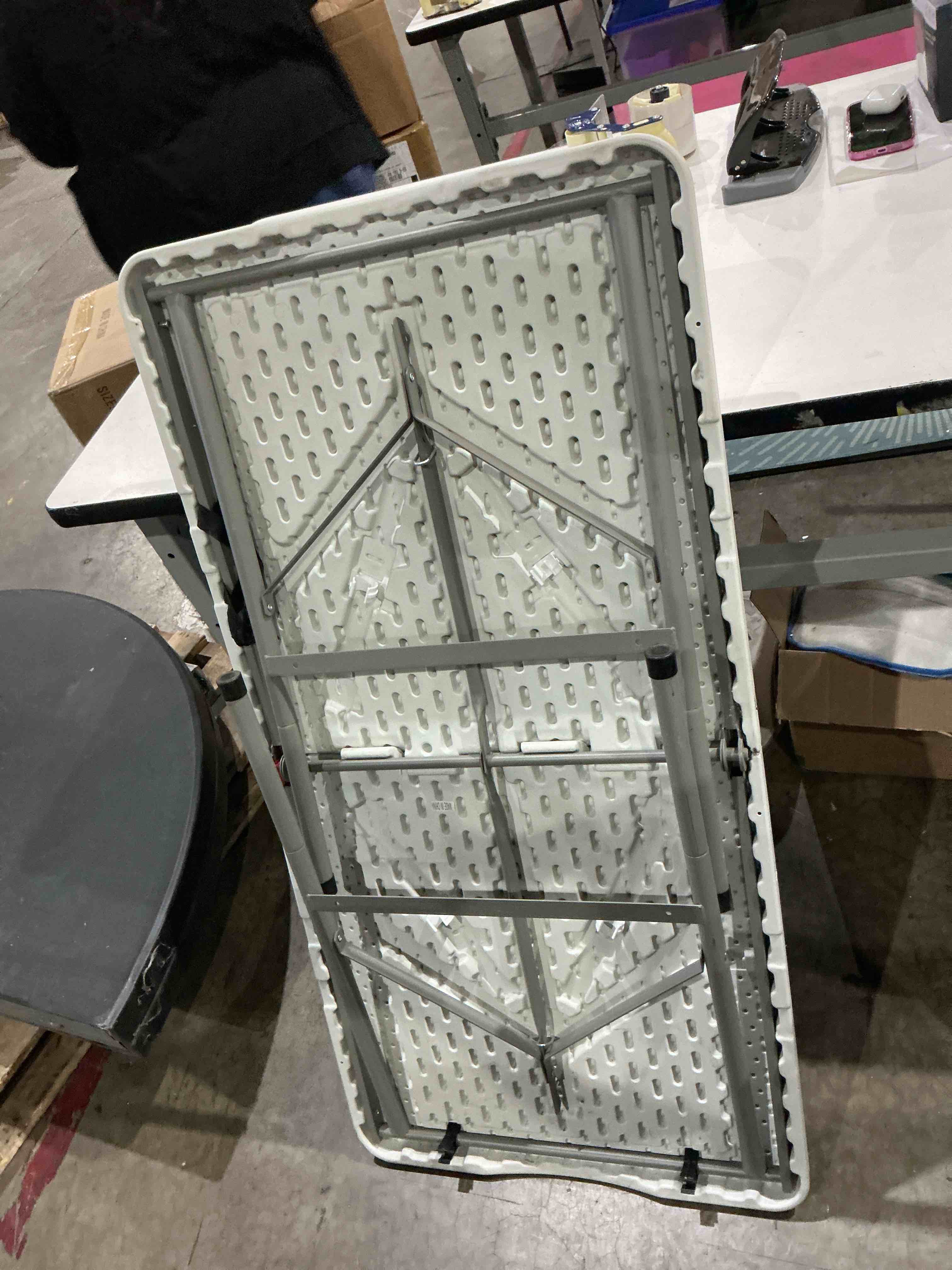 Condition photo showing As Is for 3.5ft white folding table 