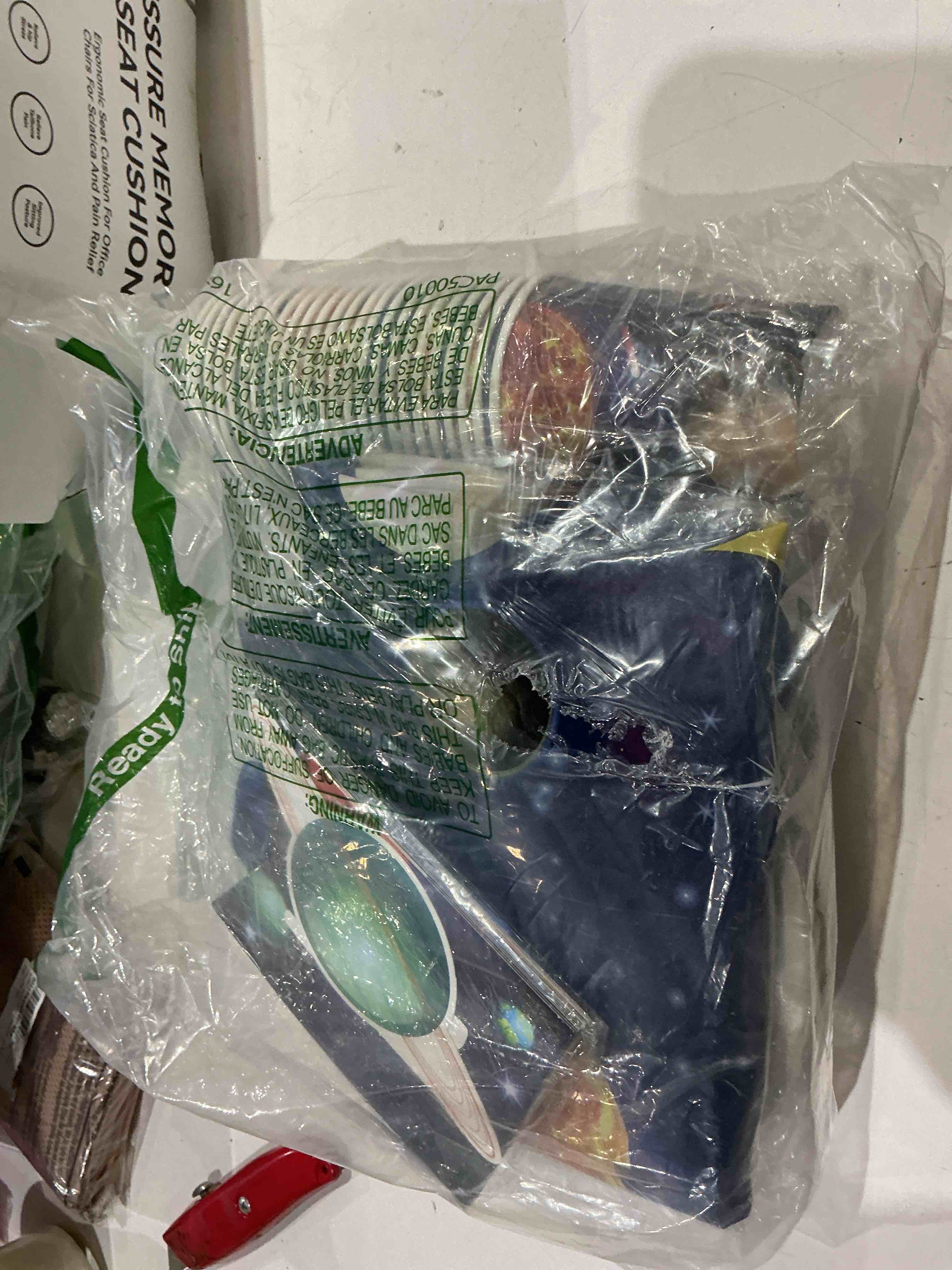 Condition photo showing Good Condition for outer space birthday party supplies serve 24 space party tableware set, happy birthday banner solar system tablecloth paper plates cups napkins knives forks spoons for solar theme activities decor