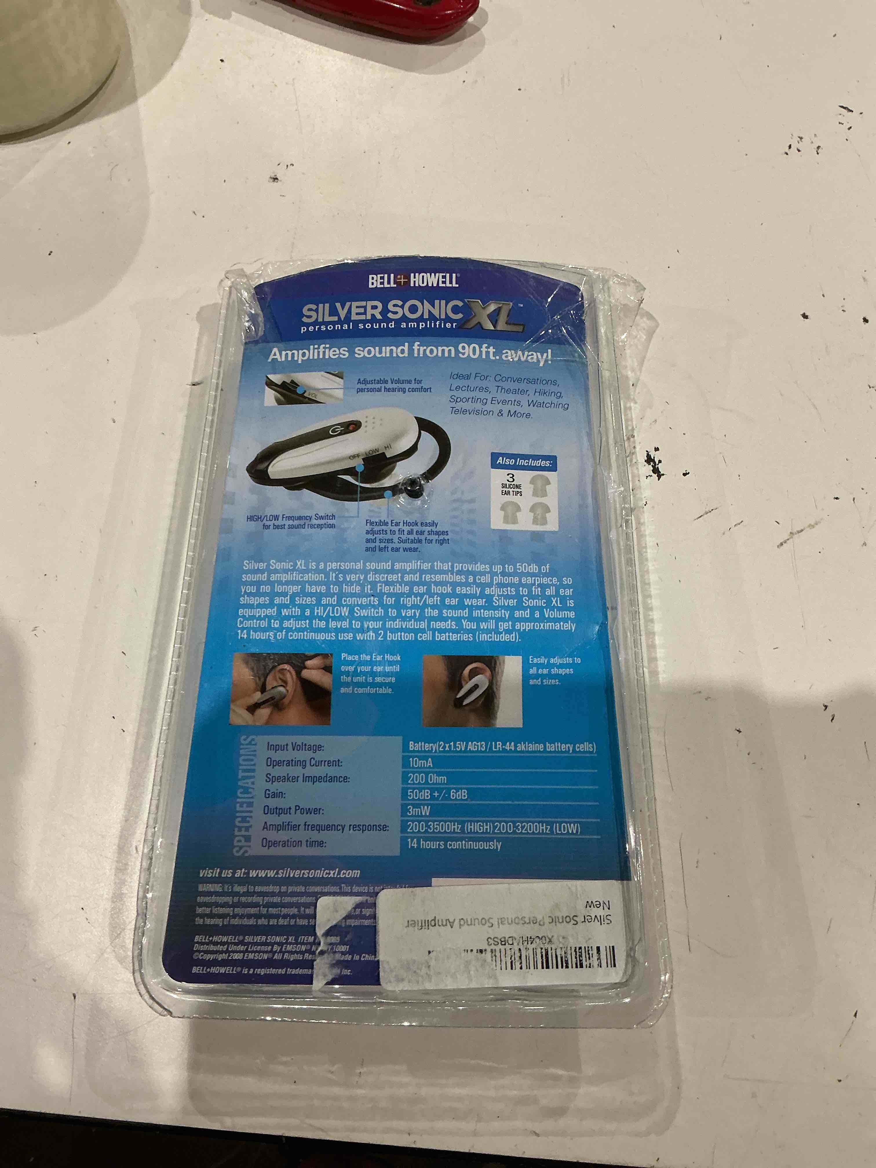 Condition photo showing As Is for silver sonic personal sound amplifier