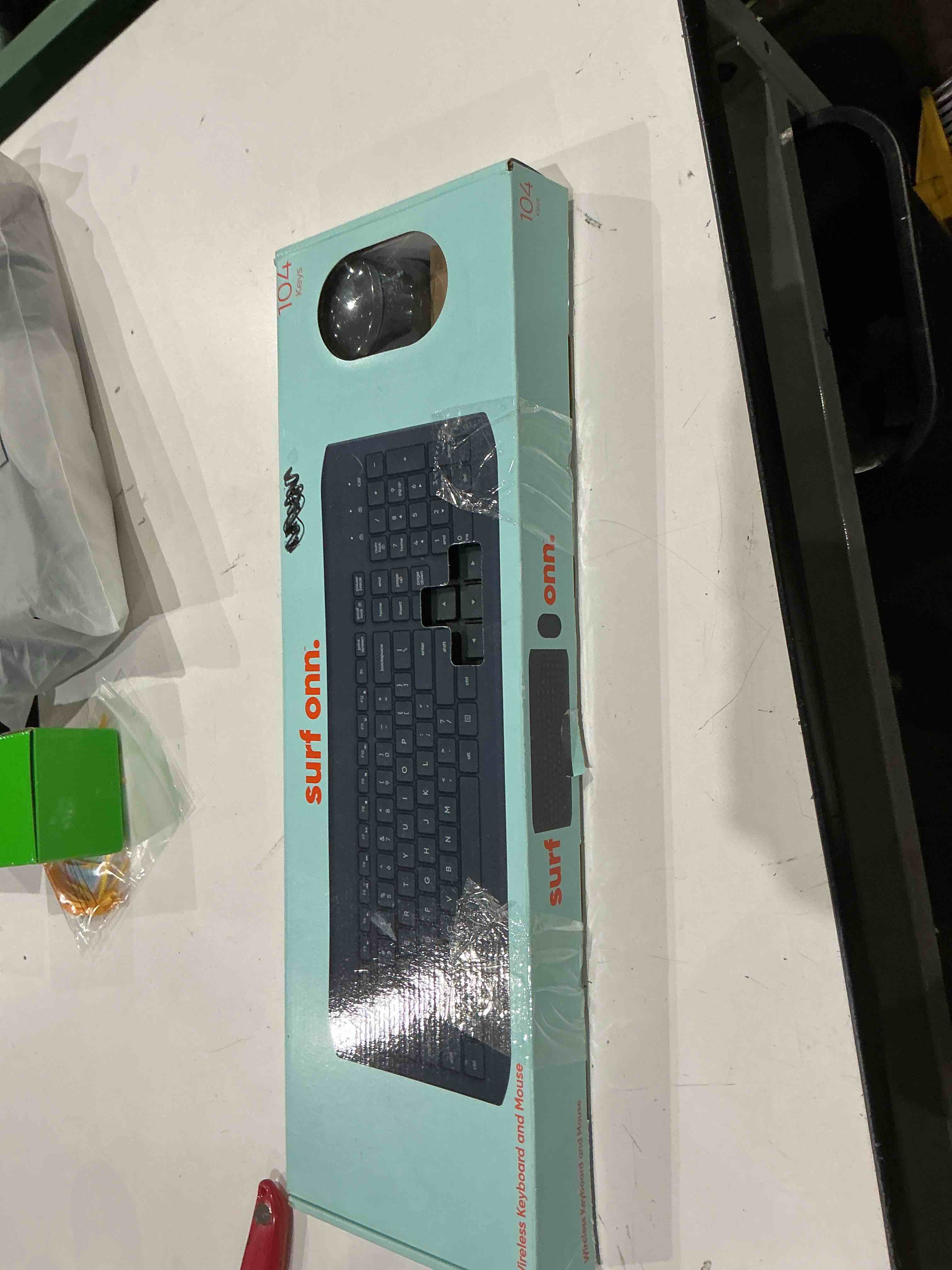 Condition photo showing As Is for onn. wireless keyboard and mouse combo  fullsize keyboard and 5-button mouse