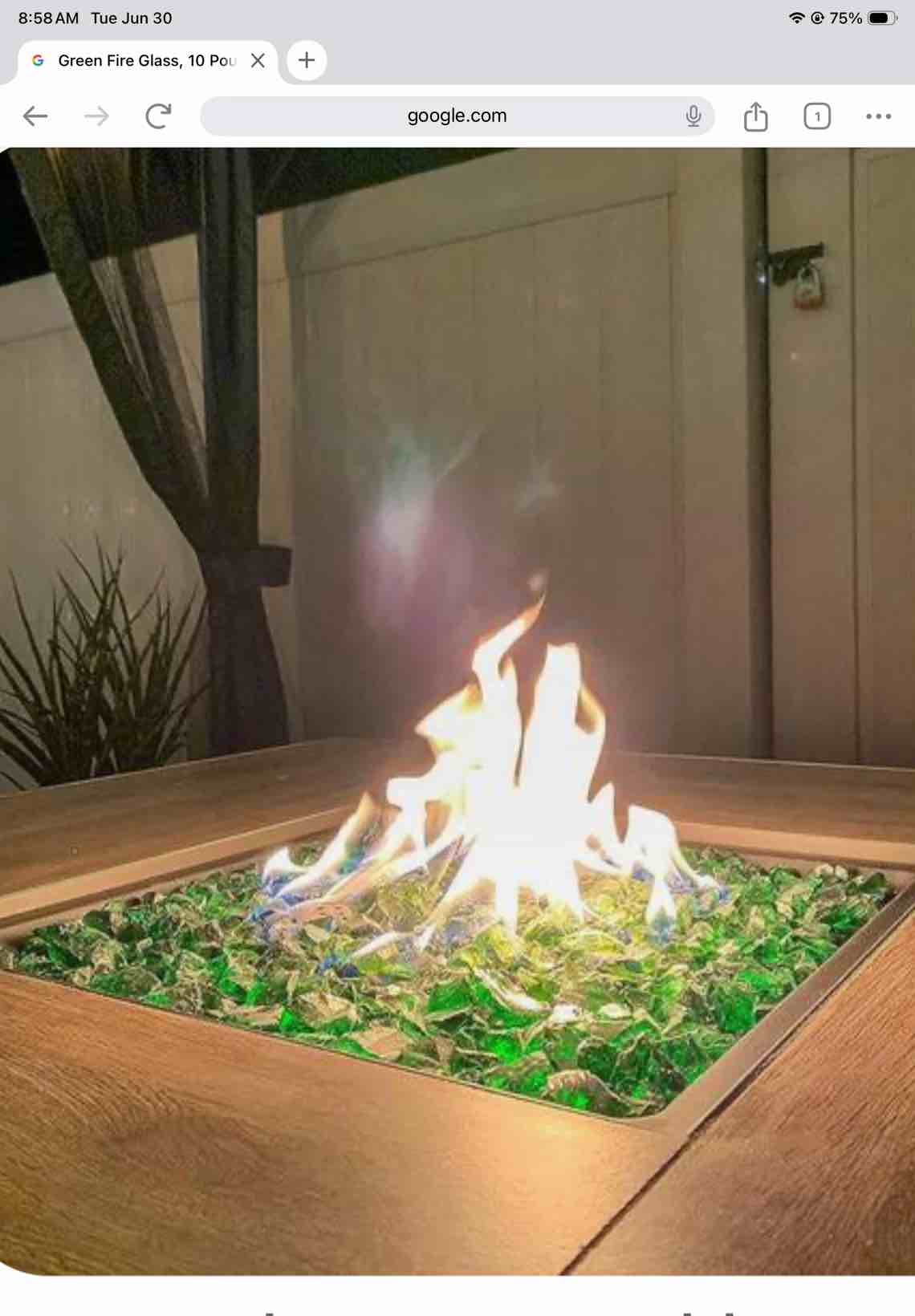 Condition photo showing As Is for green fire glass, 10 pounds of 1 in. premium tempered square fire pit glass, high luster fireglass f