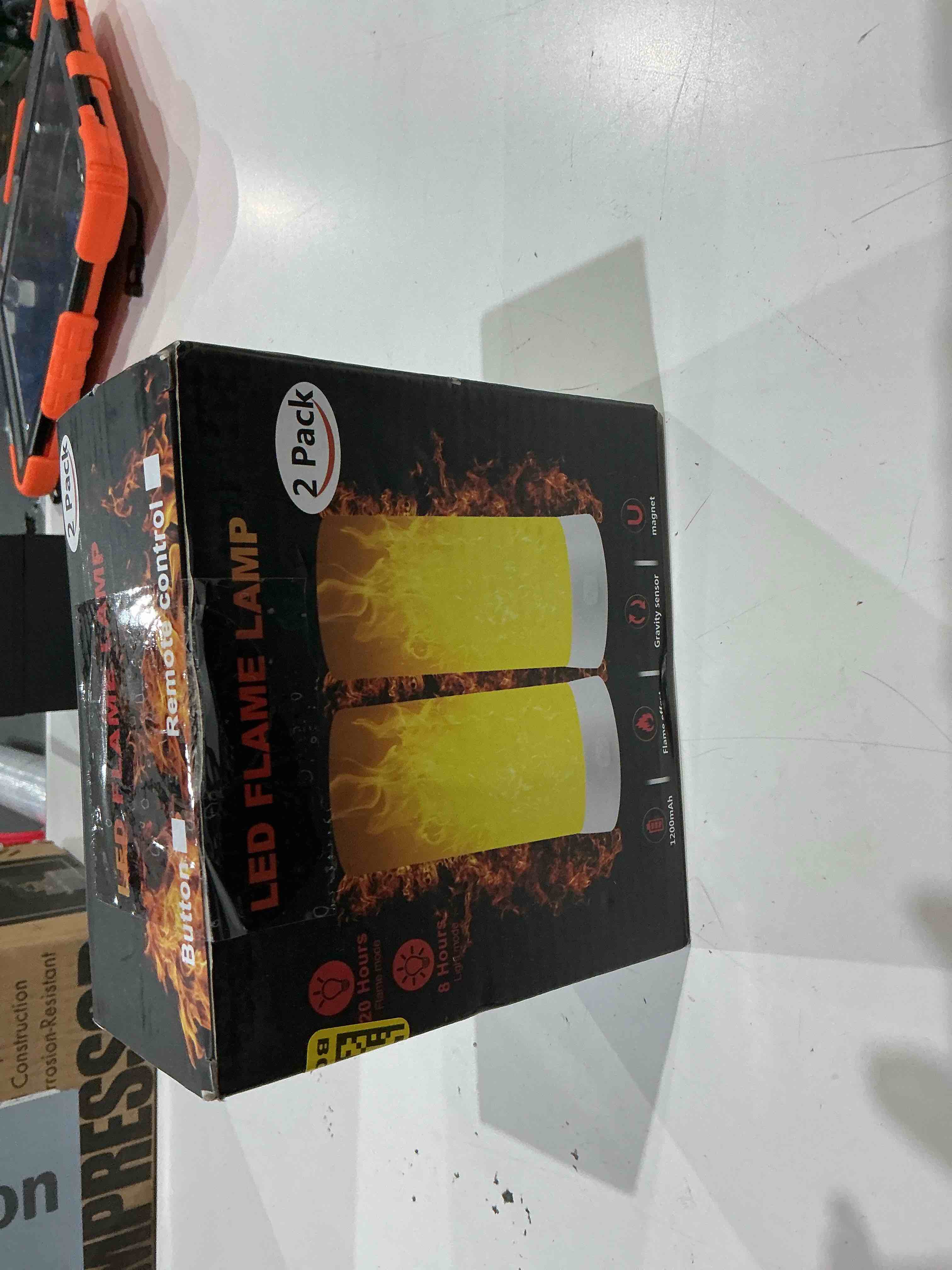 Condition photo showing As Is for 2pcs led flame light, usb rechargeable flame lamp with remote & timer, waterproof dimmable flameless candles light for home party garden camping halloween christmas decoration