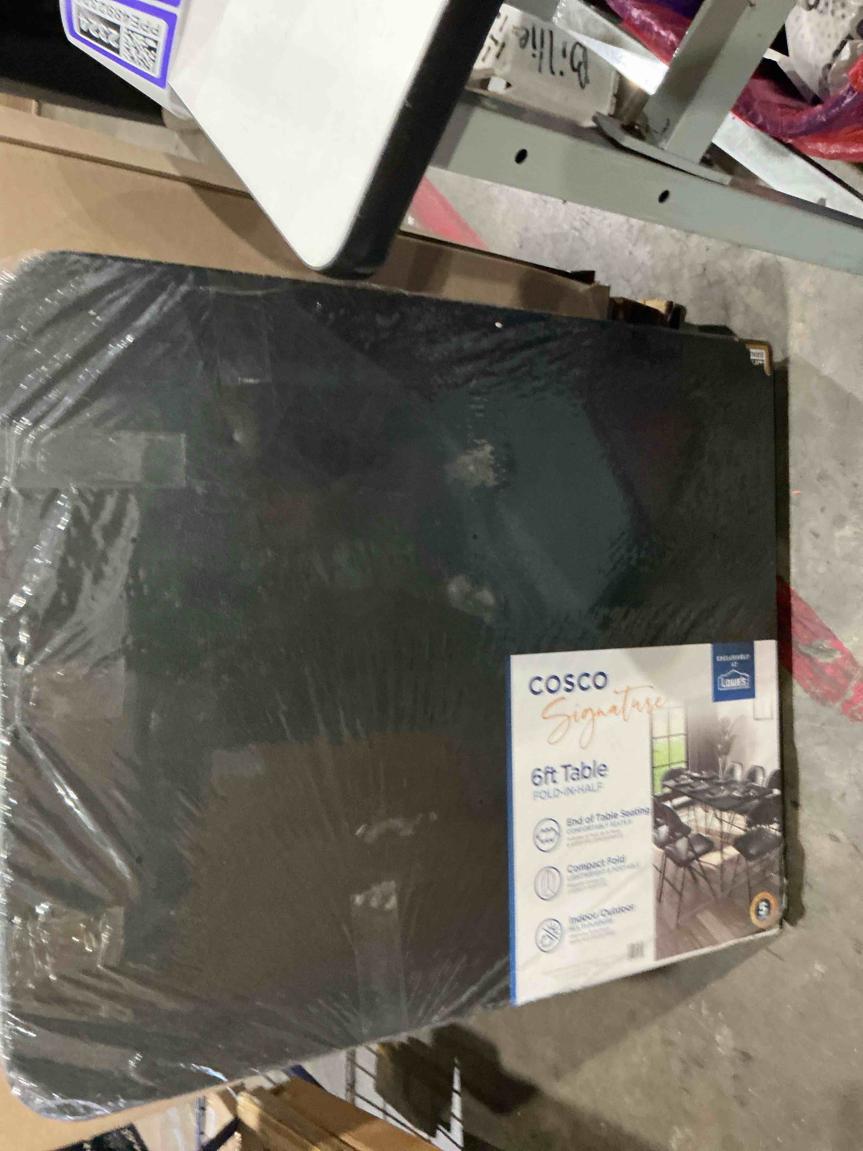 cosco 6 ft. fold-in-half banquet table w/handle, black