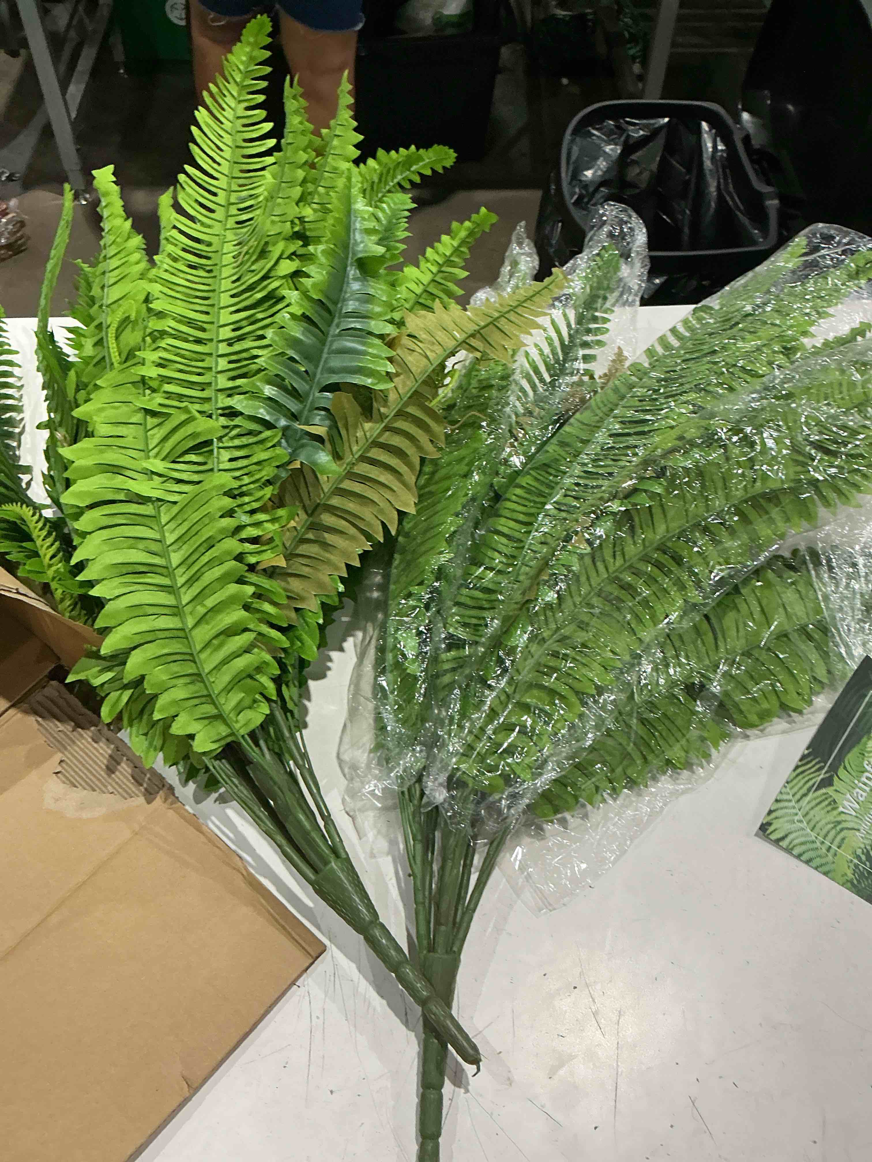 Condition photo showing As Is for 12 in. 12 pack green artificial plant uv resistant plastic boston fern outdoor shrub for home garden office decoration