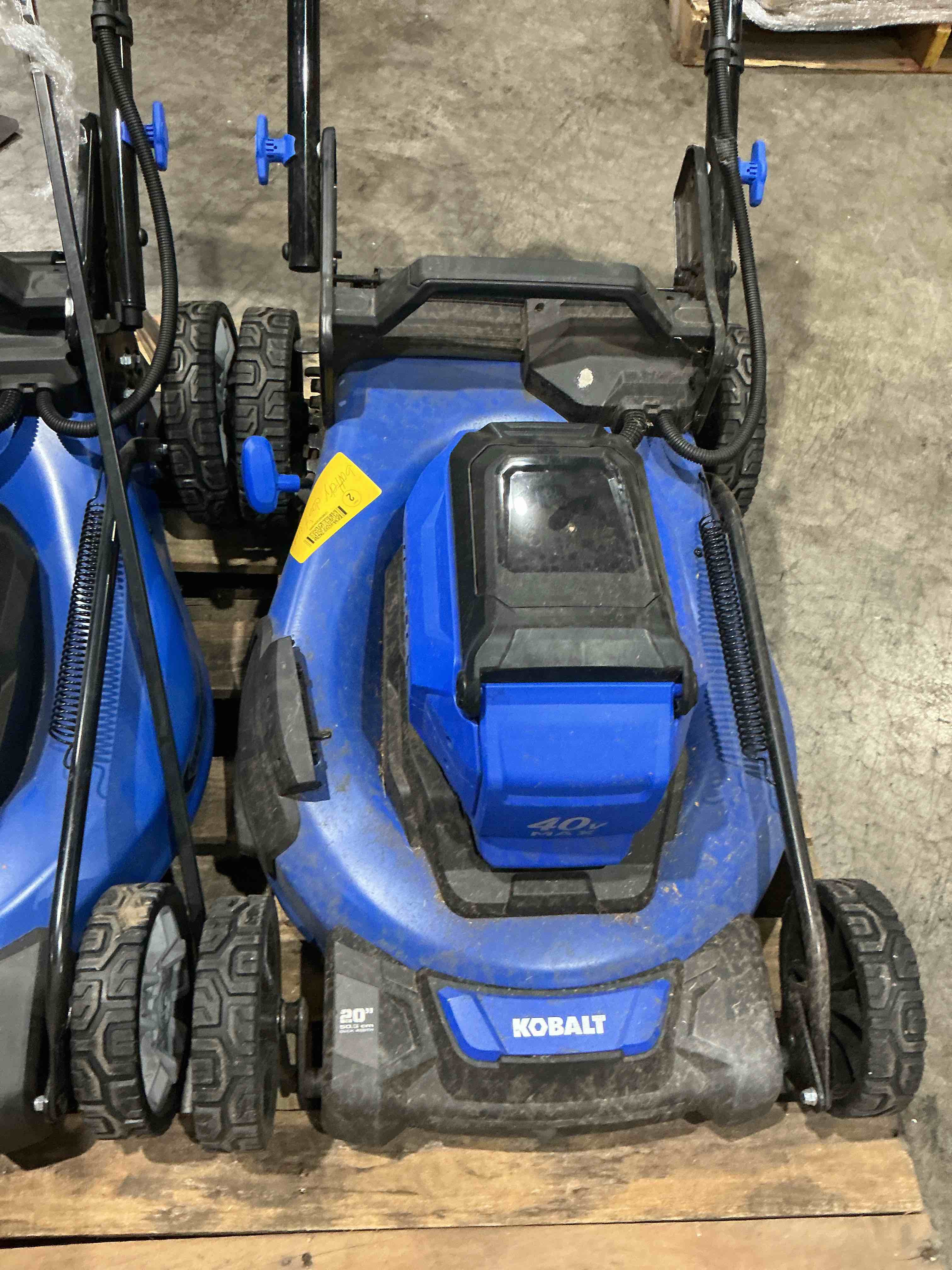 Condition photo showing As Is for kobalt 40-volt 20 in brushless battery push lawn mower 6 ah (battery and charger not included)