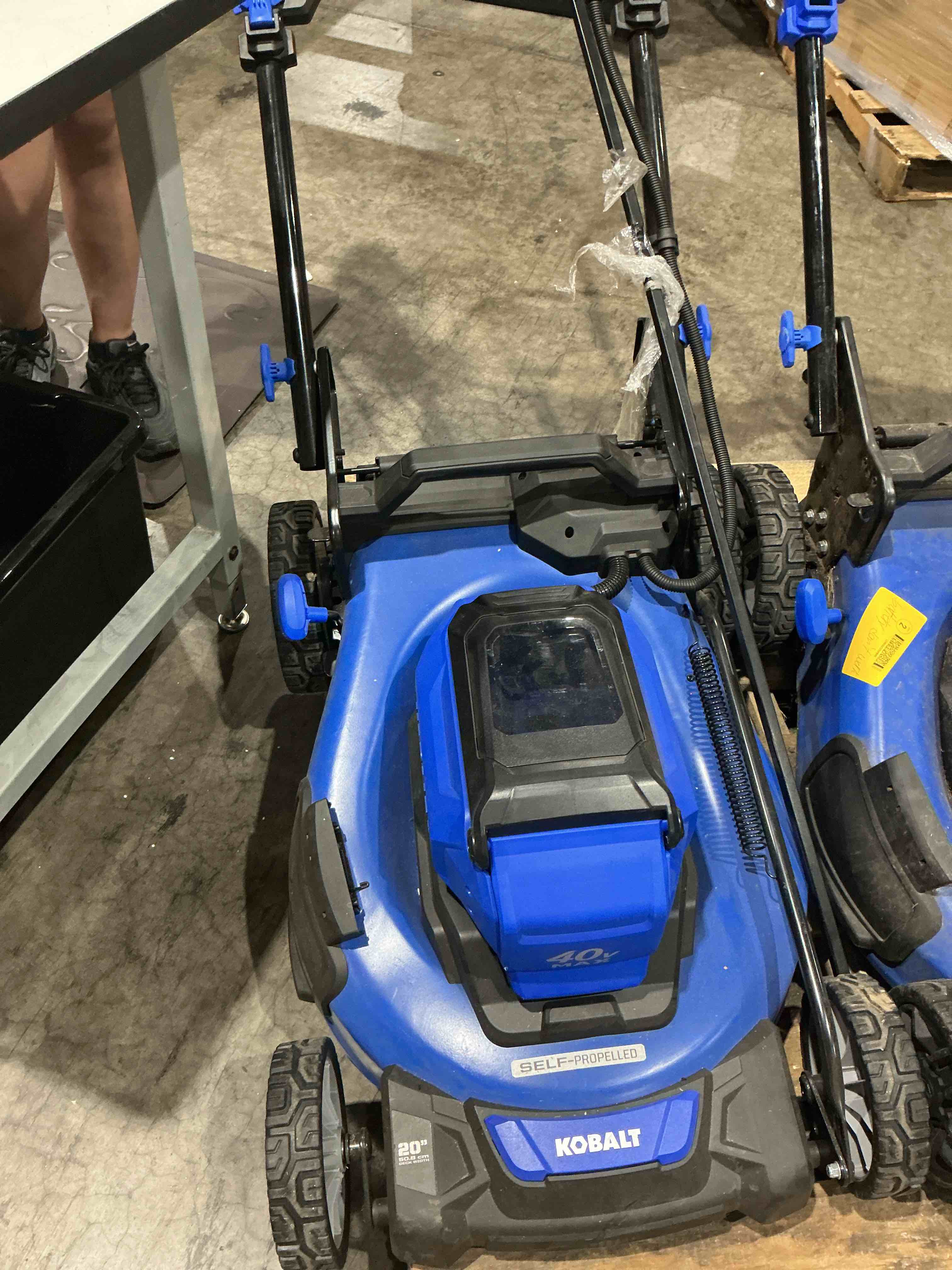 Condition photo showing As Is for kobalt 40-volt 20 in brushless battery push lawn mower 6 ah (battery and charger not included)