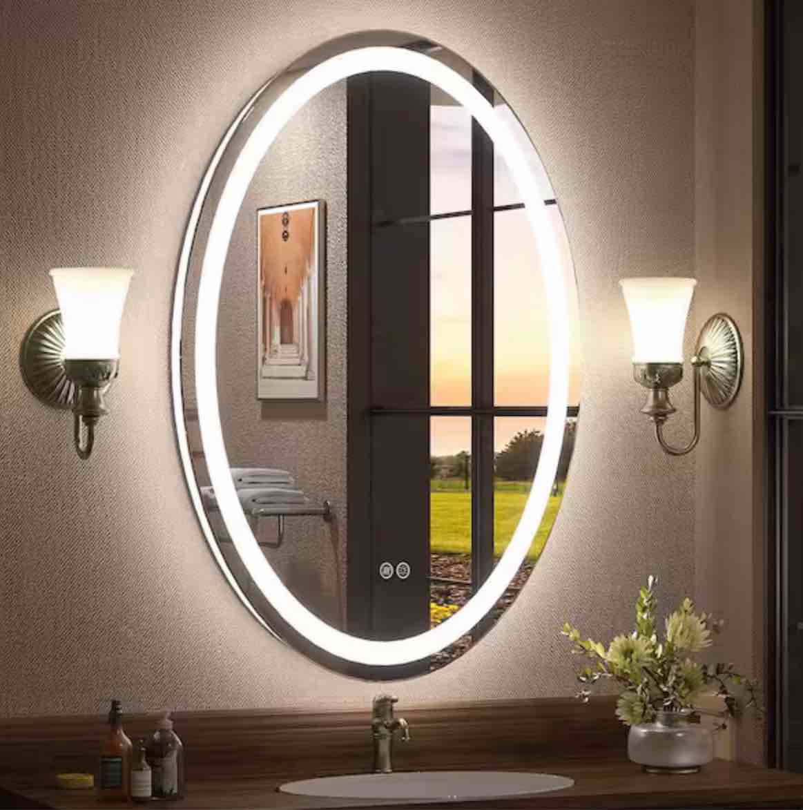 24 in. w x 36 in. h oval frameless ul certified front and back led anti-fog tempered glass wall bathroom vanity mirror