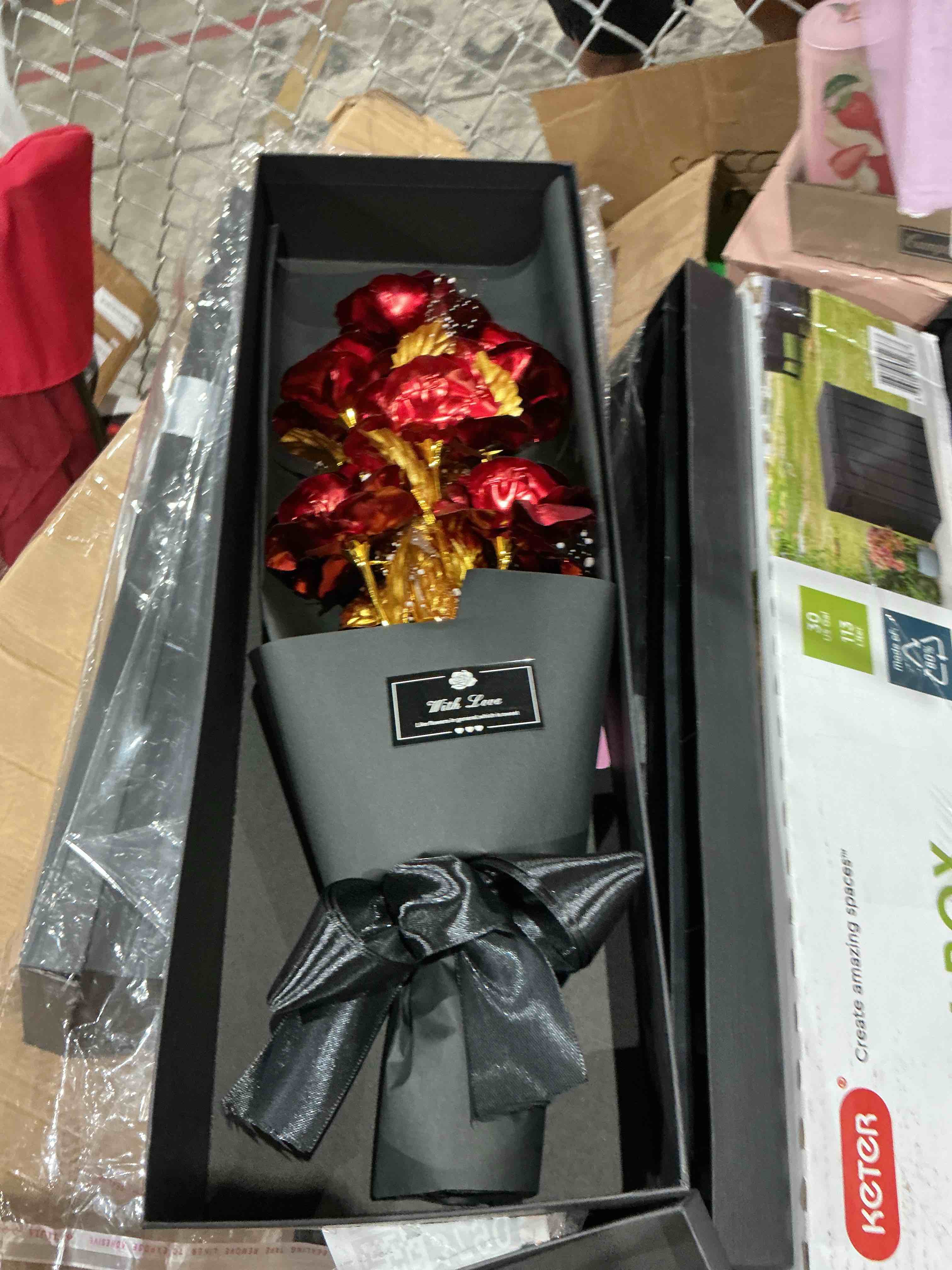 Condition photo showing Good Condition for woori gold roses bouquet, gold plated artificial rose golden foil rose, forever gifts for her valentine's day anniversary wedding mothers day birthday gift and proposal red and gold